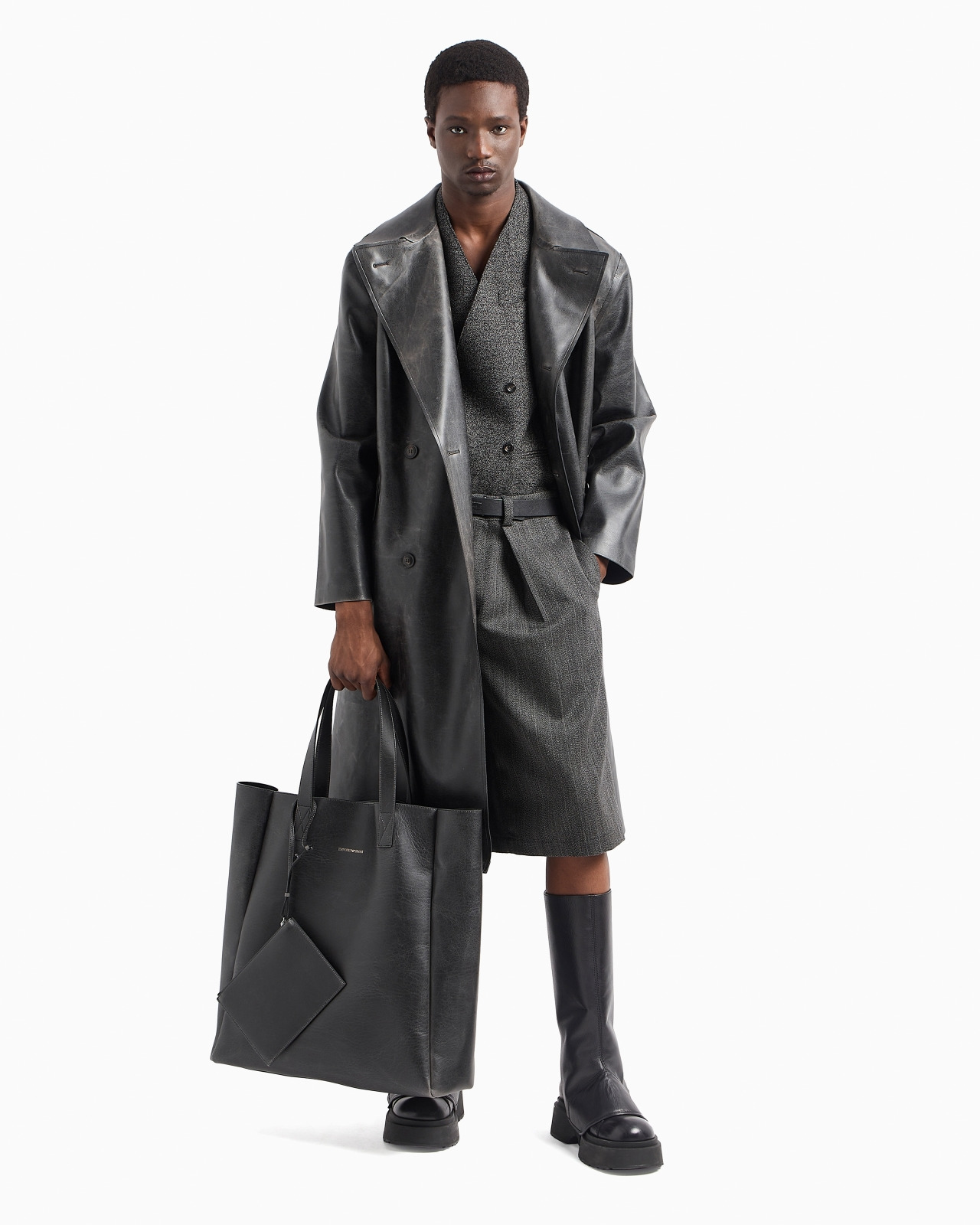 Double-breasted coat in leather-effect coated fabric - 4