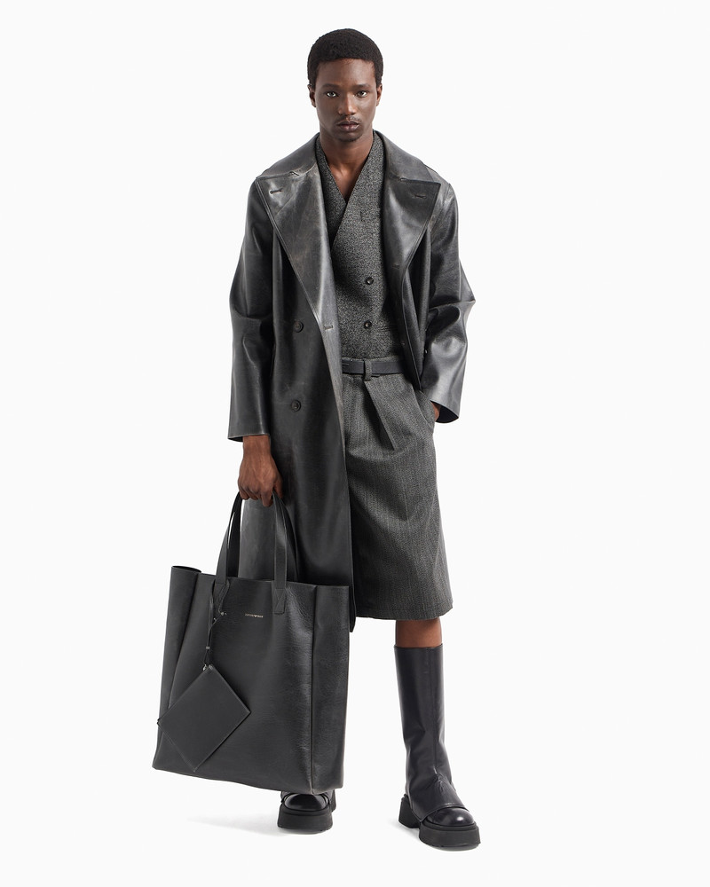 EMPORIO ARMANI Double-breasted coat in leather-effect coated fabric outlook