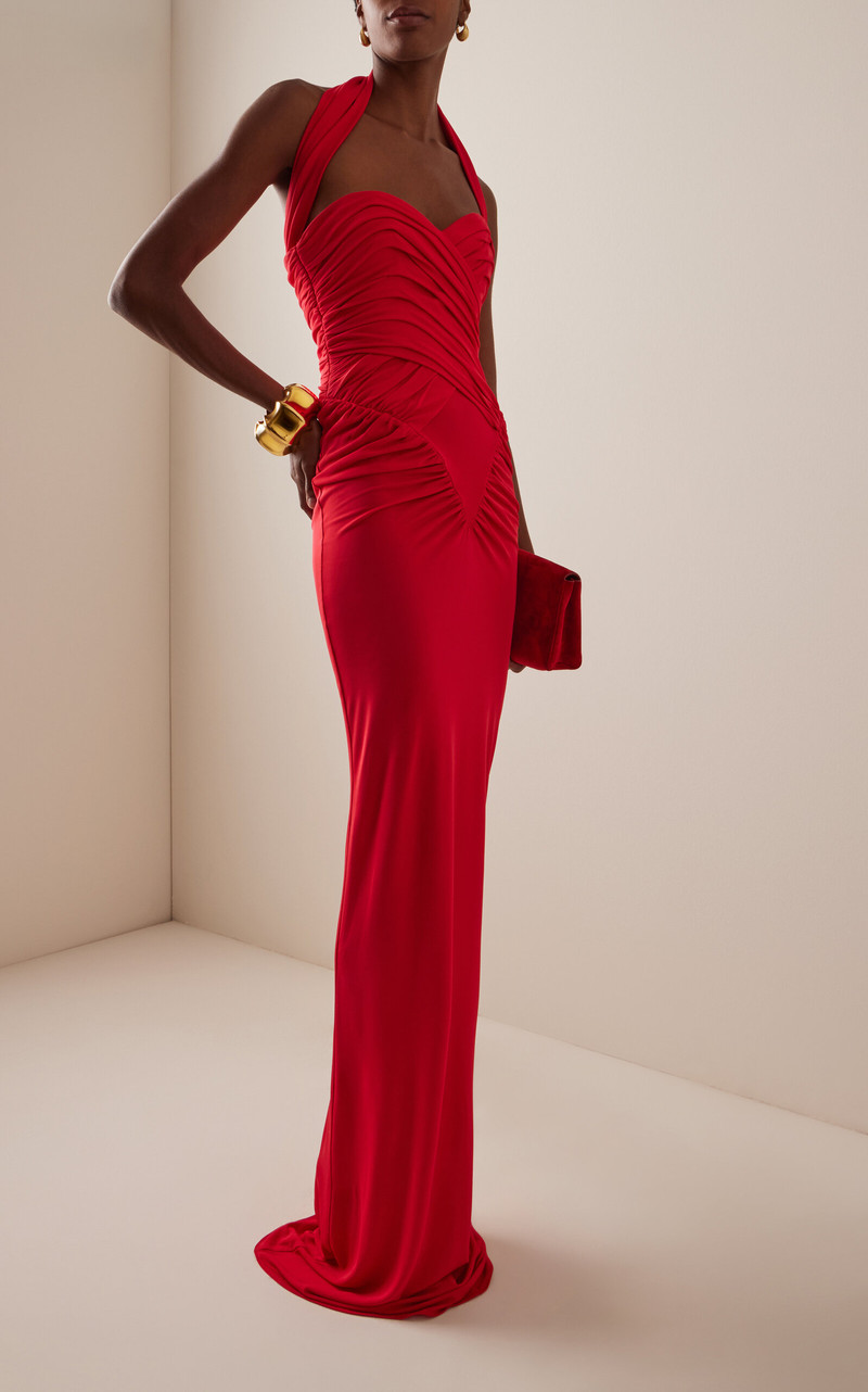 THE NEW ARRIVALS ILKYAZ OZEL Samsara Ruched Maxi Dress red outlook