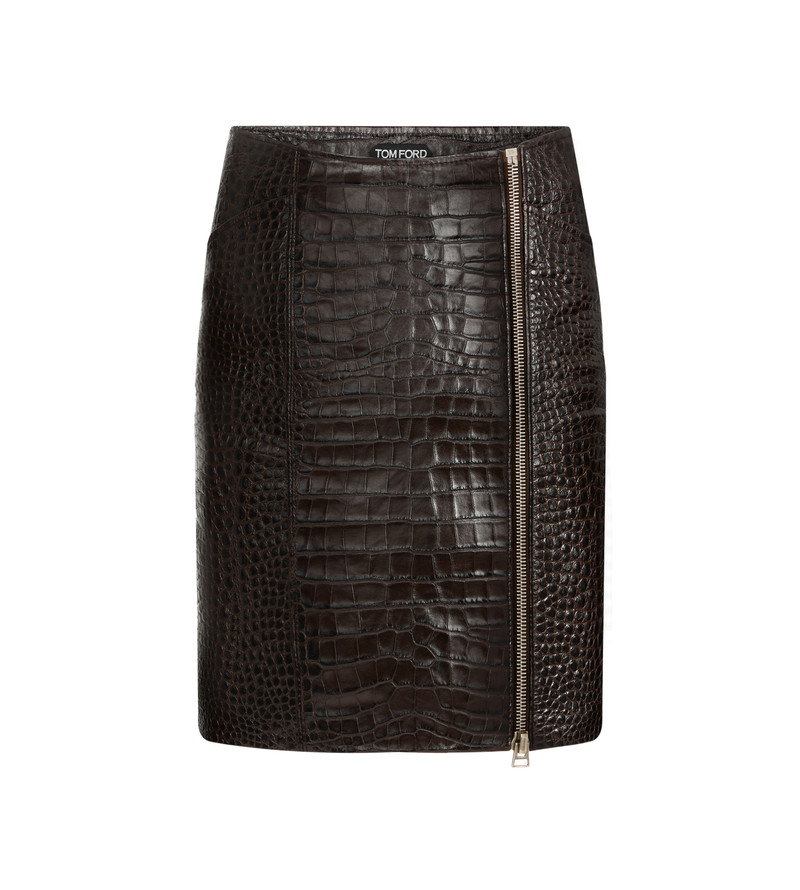 CROC EMBOSSED LEATHER SKIRT - 1