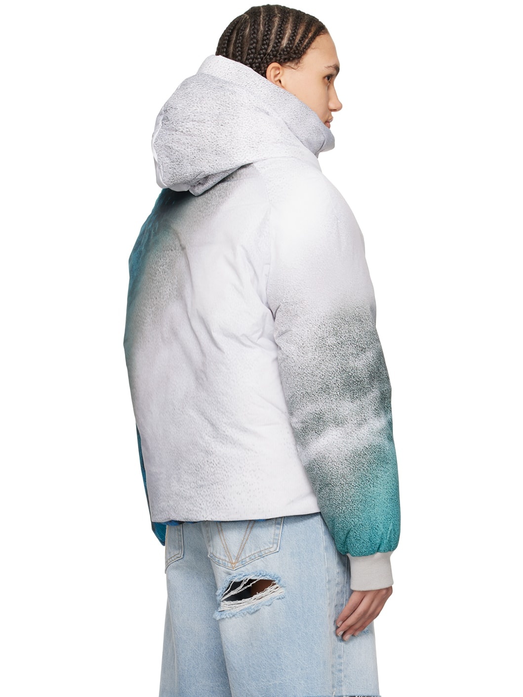 Blue & Gray Printed Puffer Jacket - 3
