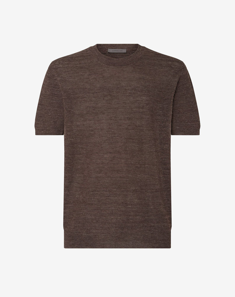 Brown crew neck linen and silk knitwear 1