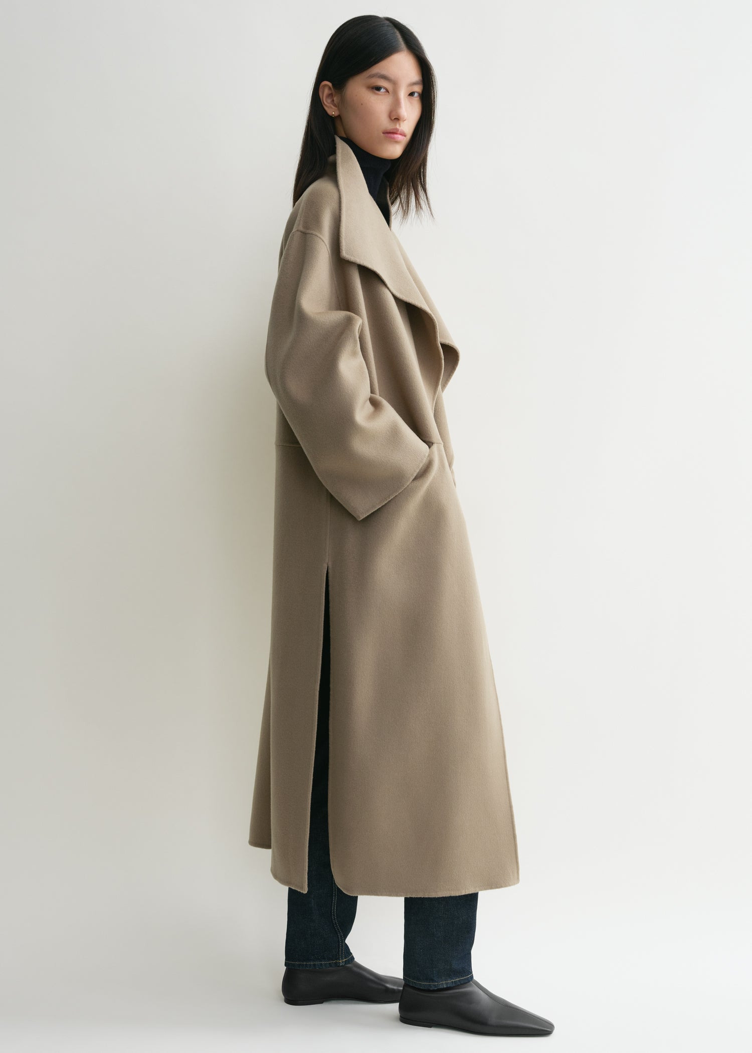 Signature wool cashmere coat truffle - 3