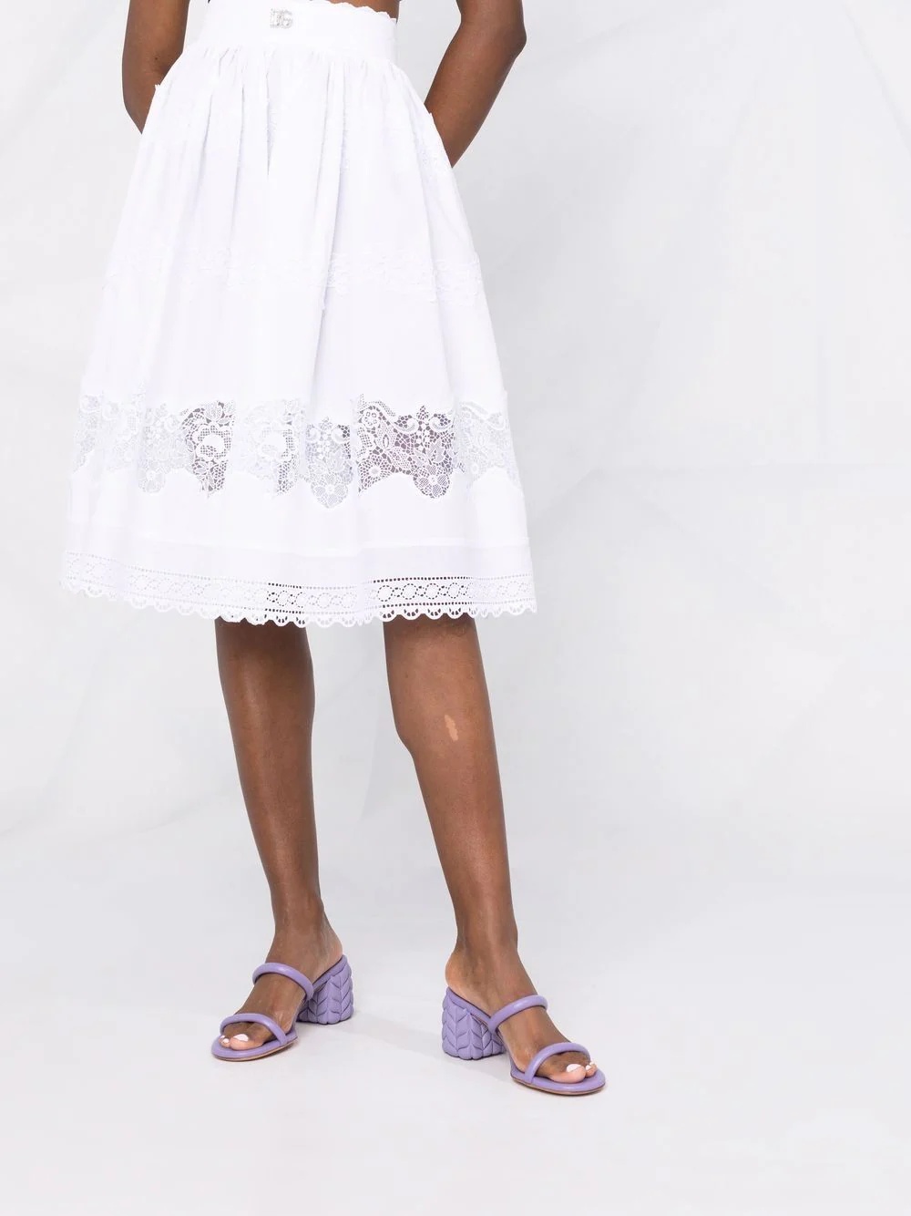 floral lace flared midi skirt - 5