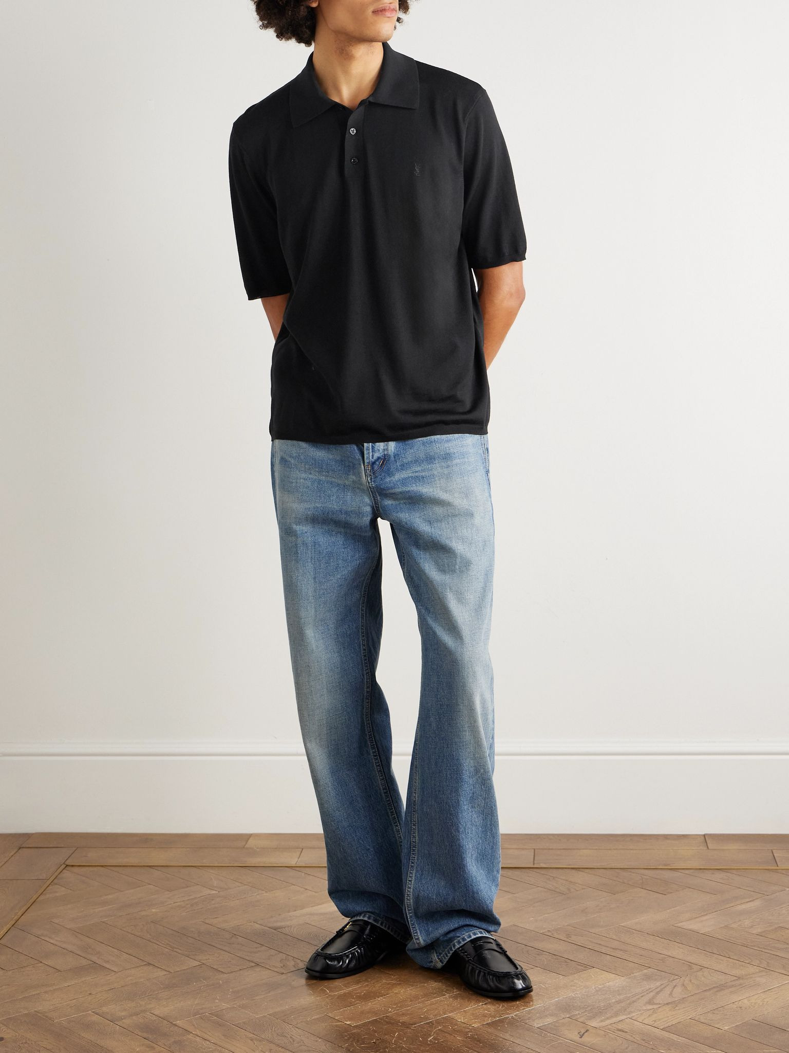 Cassandre Logo-Embroidered Wool Polo Shirt Black - 2