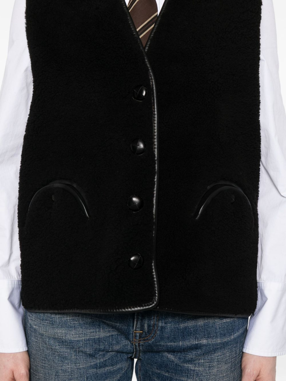 leather-trim buttoned gilet - 5
