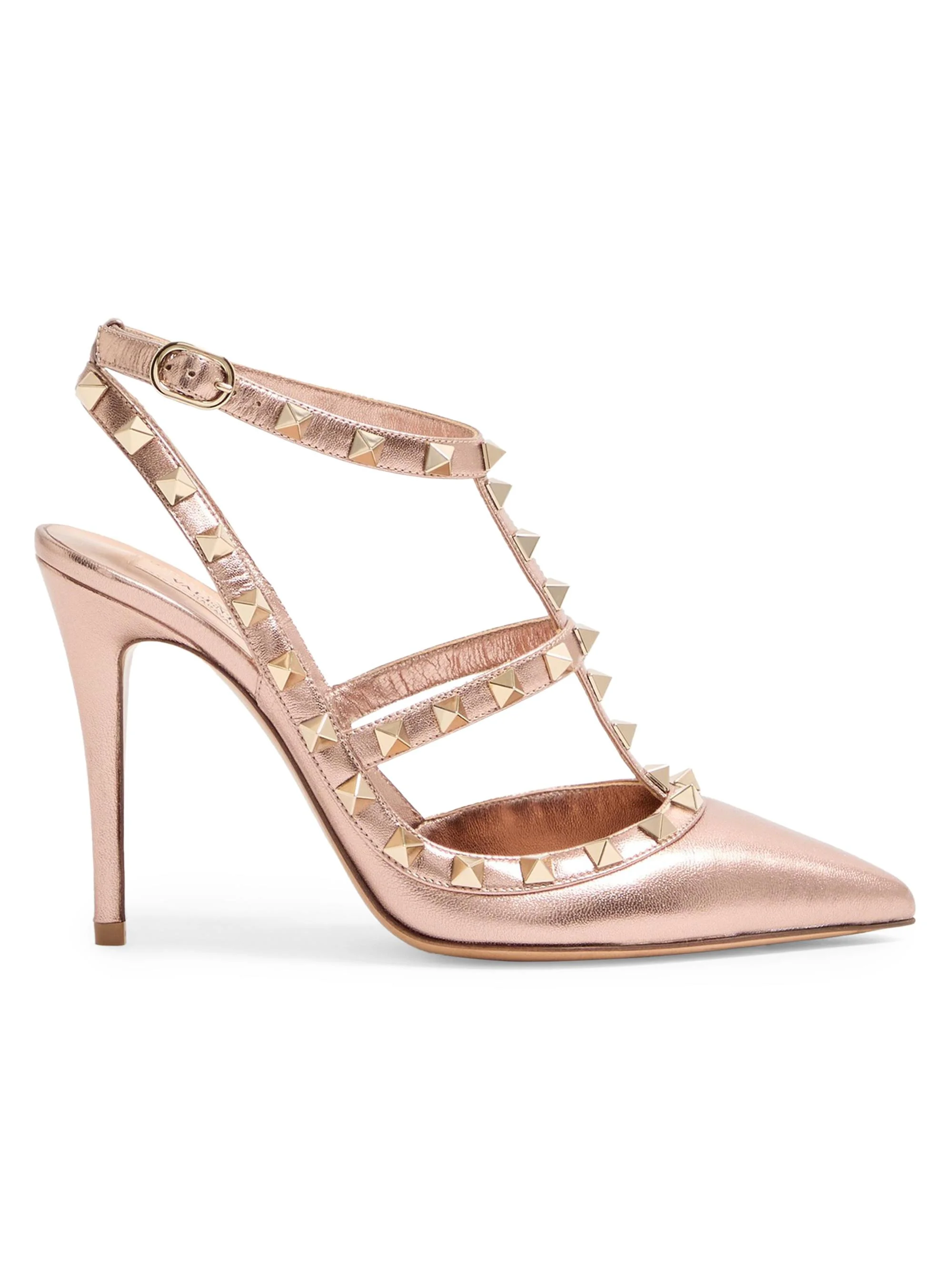 Women's Rockstud 100MM Pumps in Laminated Nappa Leather - Rose Cannelle - 1