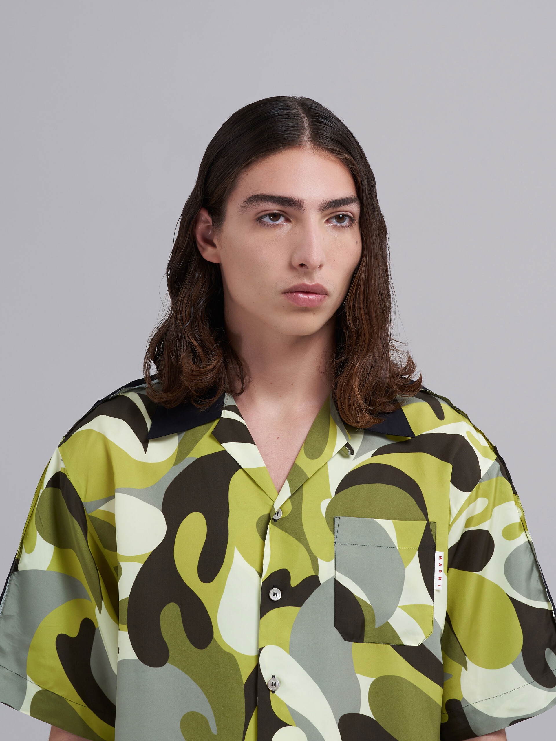 50S CAMO PRINT MIXED MATERIAL BOWLING SHIRT - 4