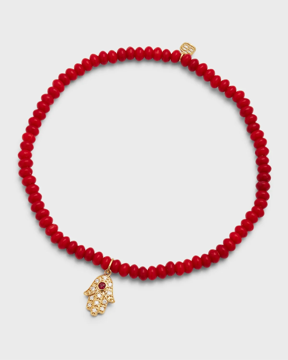 3mm Beaded Coral Bracelet with Diamond Hamsa Pendant - 1