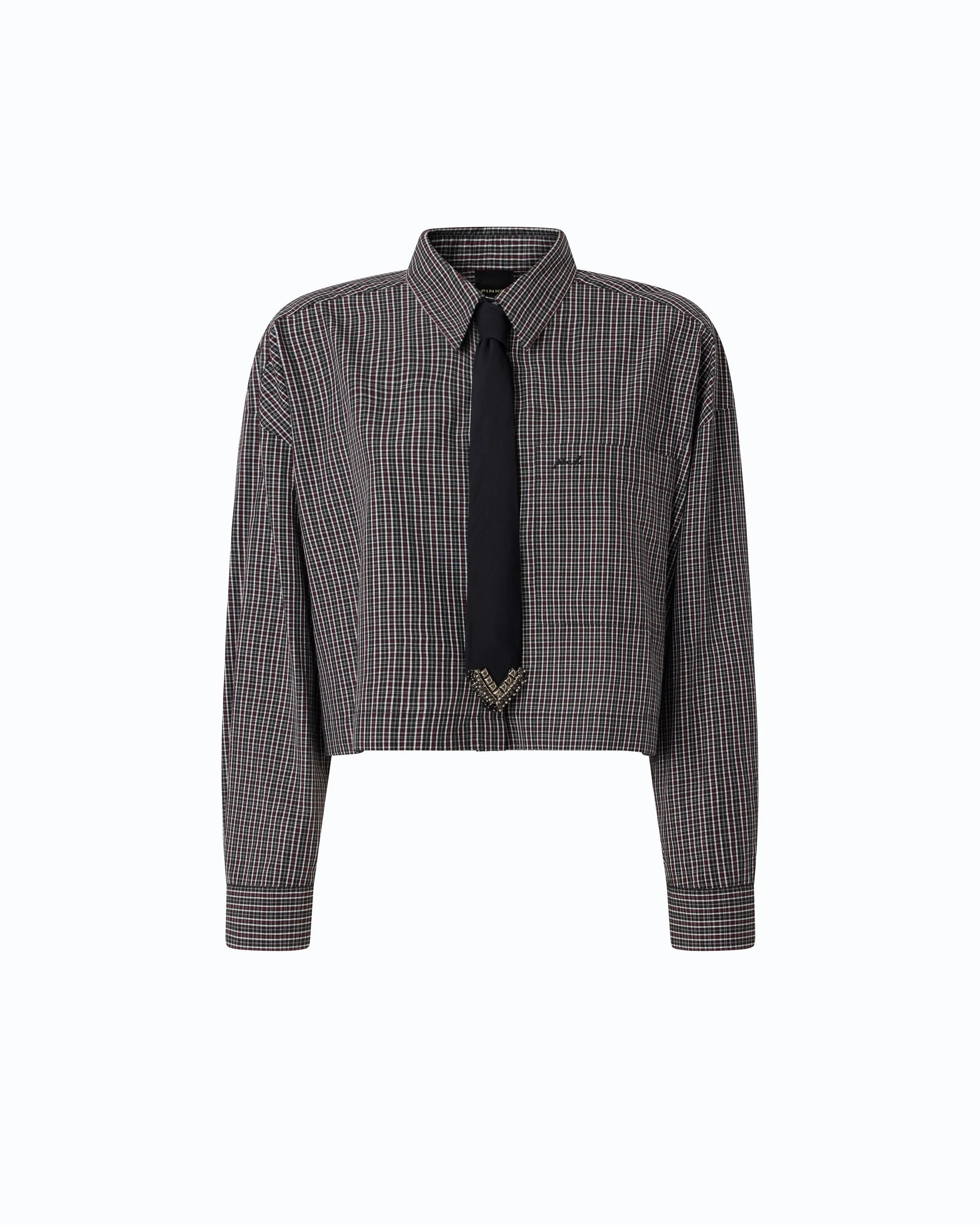 CROPPED CHECK SHIRT WITH TIE - 1