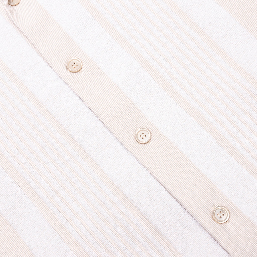 STRIPPED COTTON TOWELLING BOXY FIT SHIRT - WHITE/BEIGE - 5