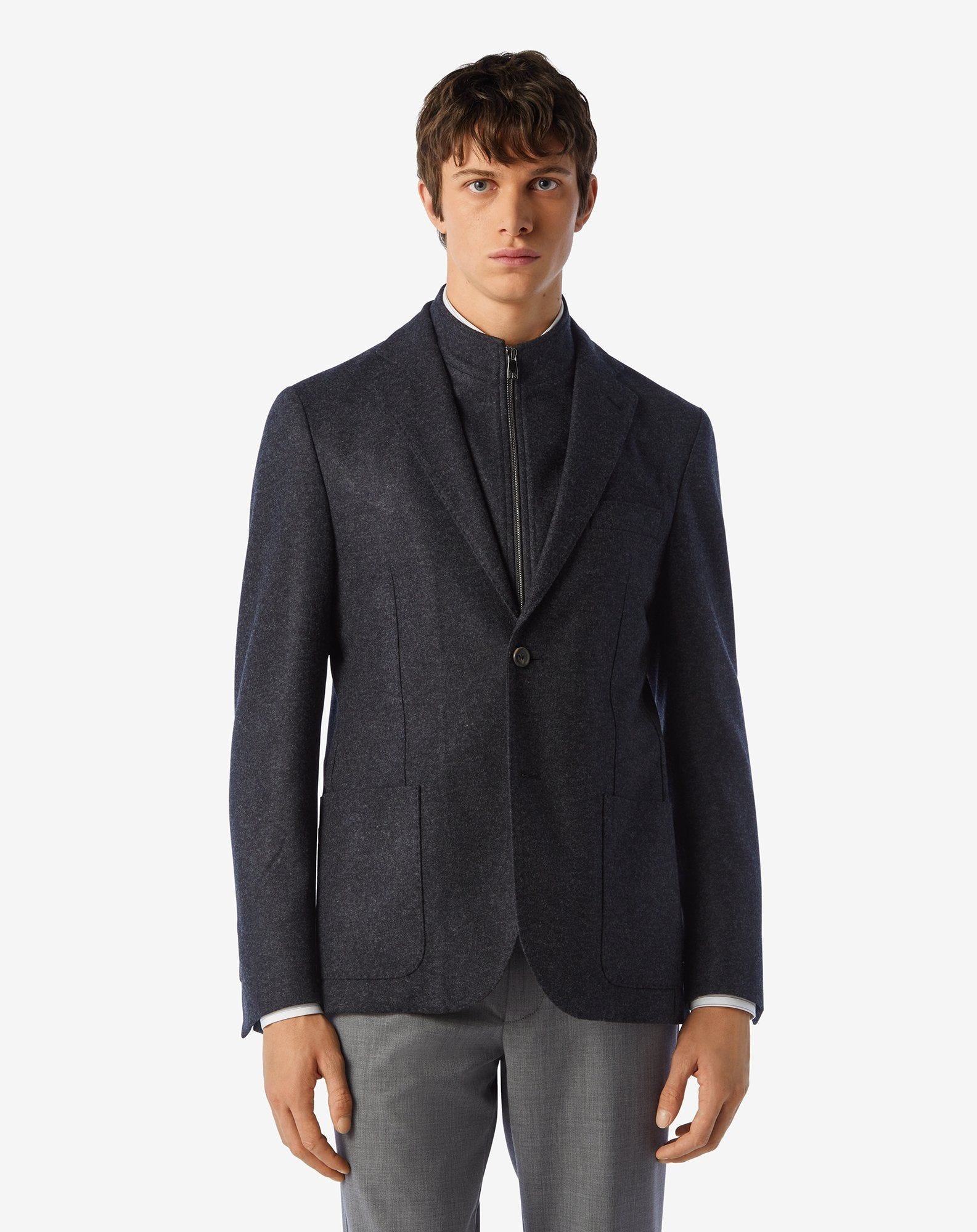 Grey 2-button jersey wool flannel jacket - 2
