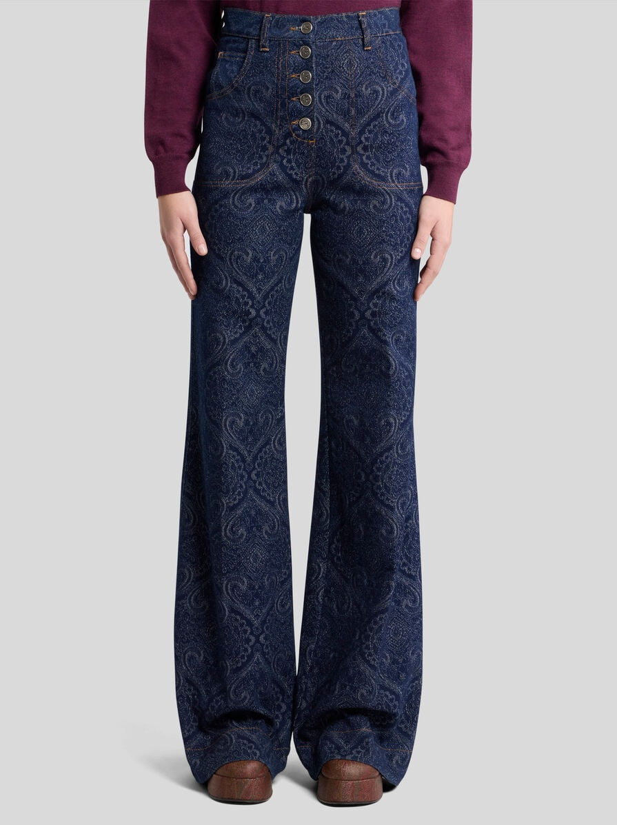 FLARED JACQUARD DENIM JEANS WITH PEGASO BUTTONS - 2