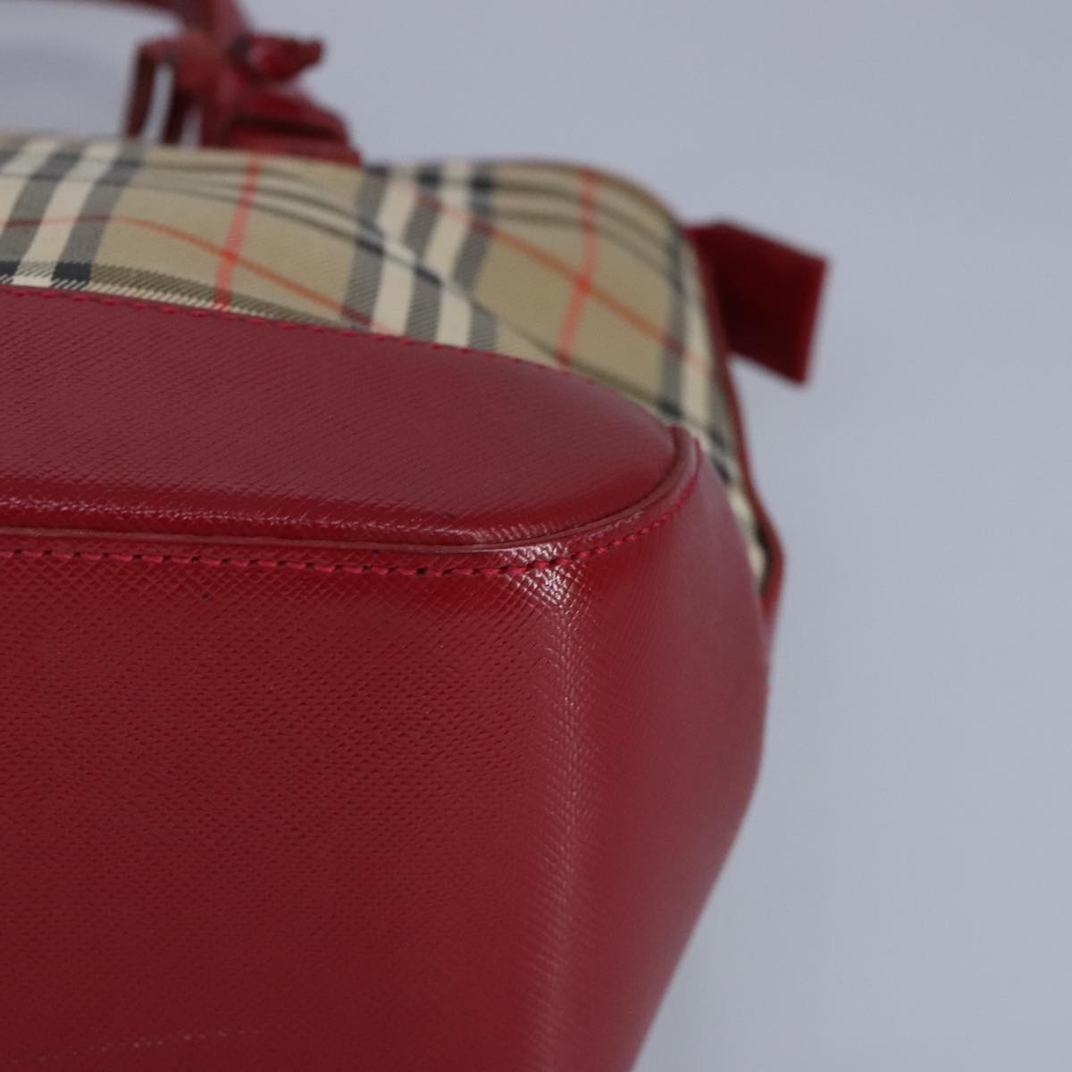 Burberry Nova Check Hand Bag Canvas Beige Red - 11