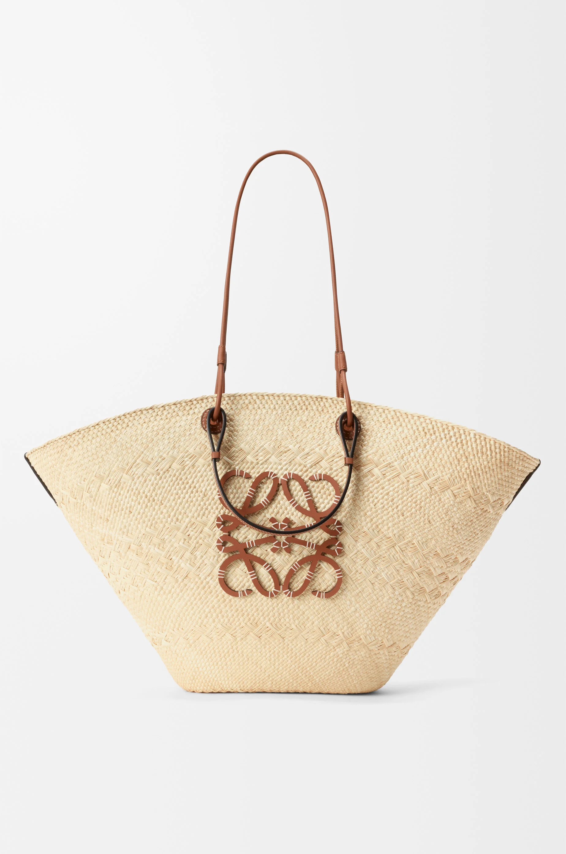 Large Anagram basket bag in iraca palm and calfskin - 1