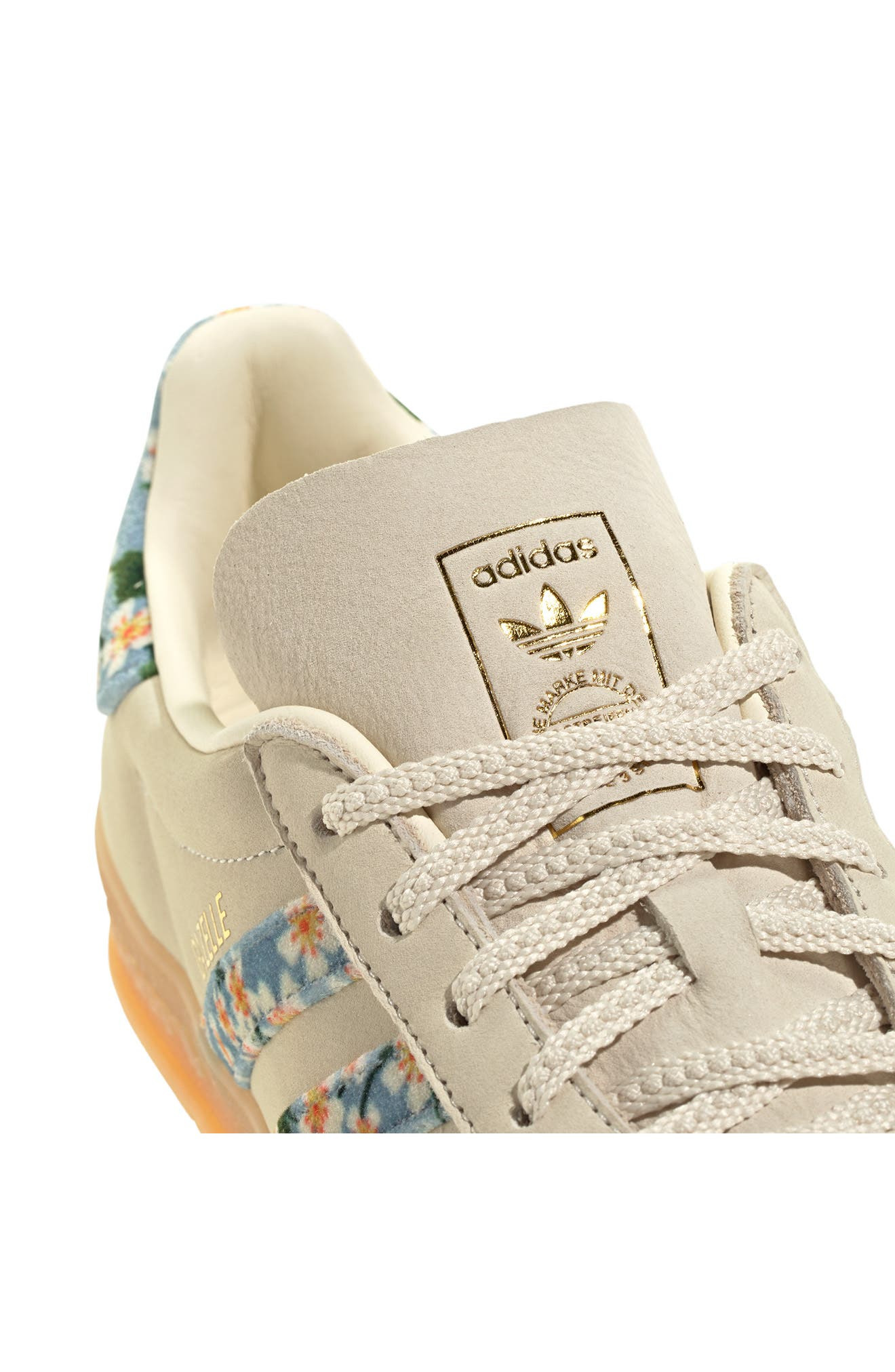 adidas x Liberty London Gazelle Indoor Sneaker in Cream/Gold/Tactile Blue at Nordstrom - 7