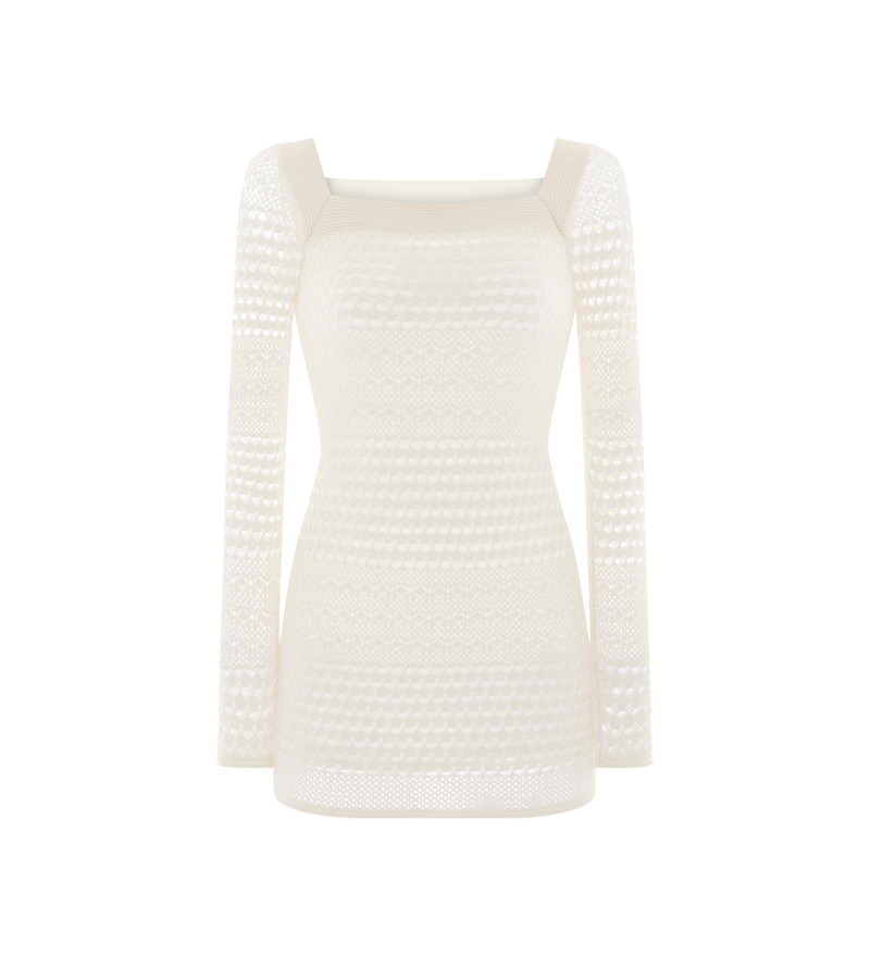 OPENWORK STRETCH VISCOSE KNIT MINI DRESS - 1