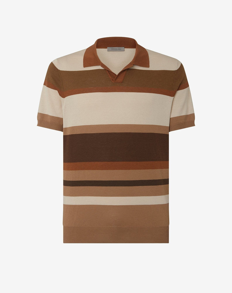 Brown buttonless silk and cotton polo shirt 1