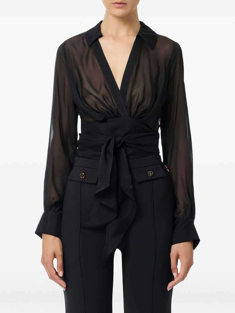 ELISABETTA FRANCHI sash-jewel cuff blouse outlook
