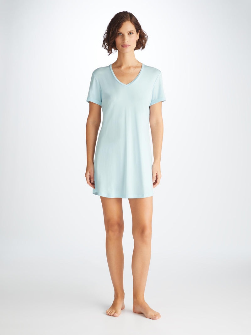 Women's V-Neck Sleep T-Shirt Lara Micro Modal Stretch Ice Blue - 2