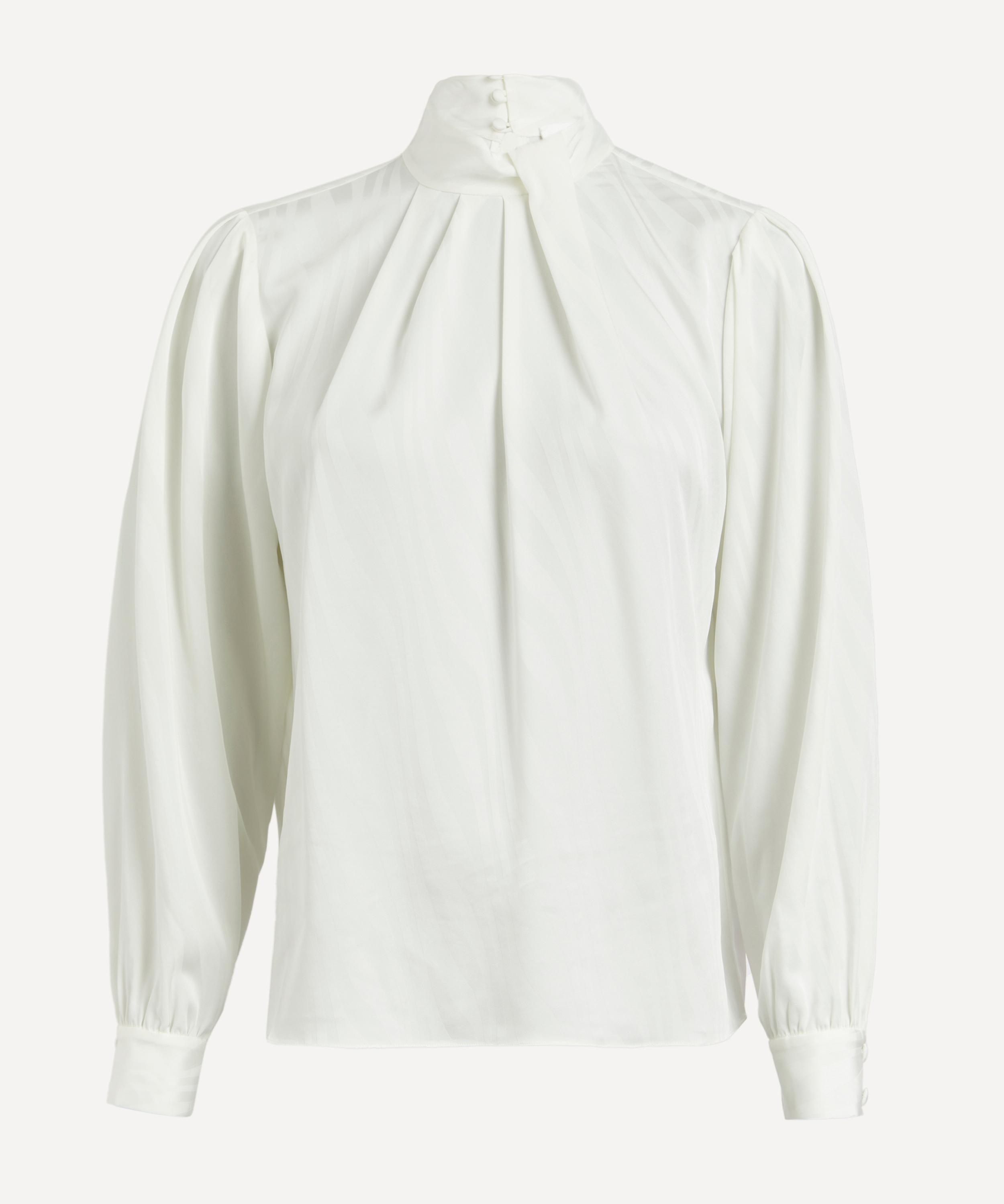 Knotted Mock Neck Silk Blouse - 1