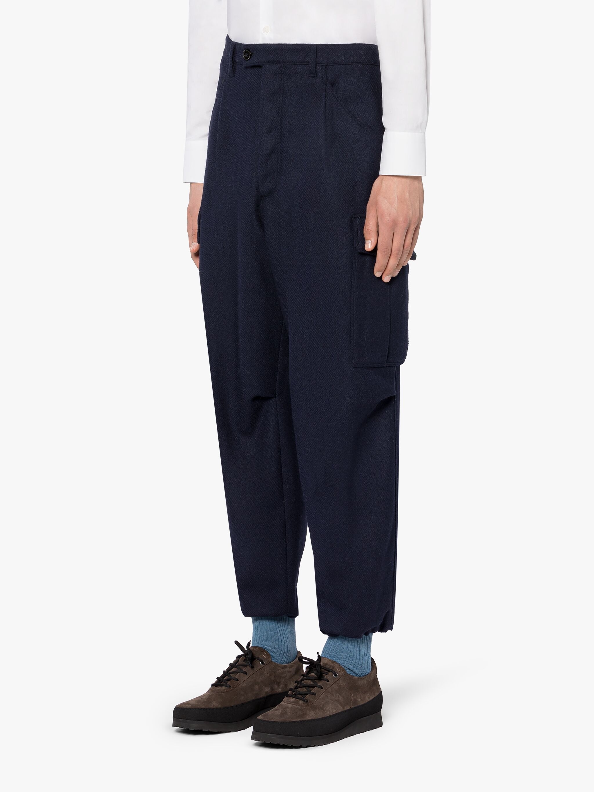 NAVY WOOL CARGO TROUSERS - 3