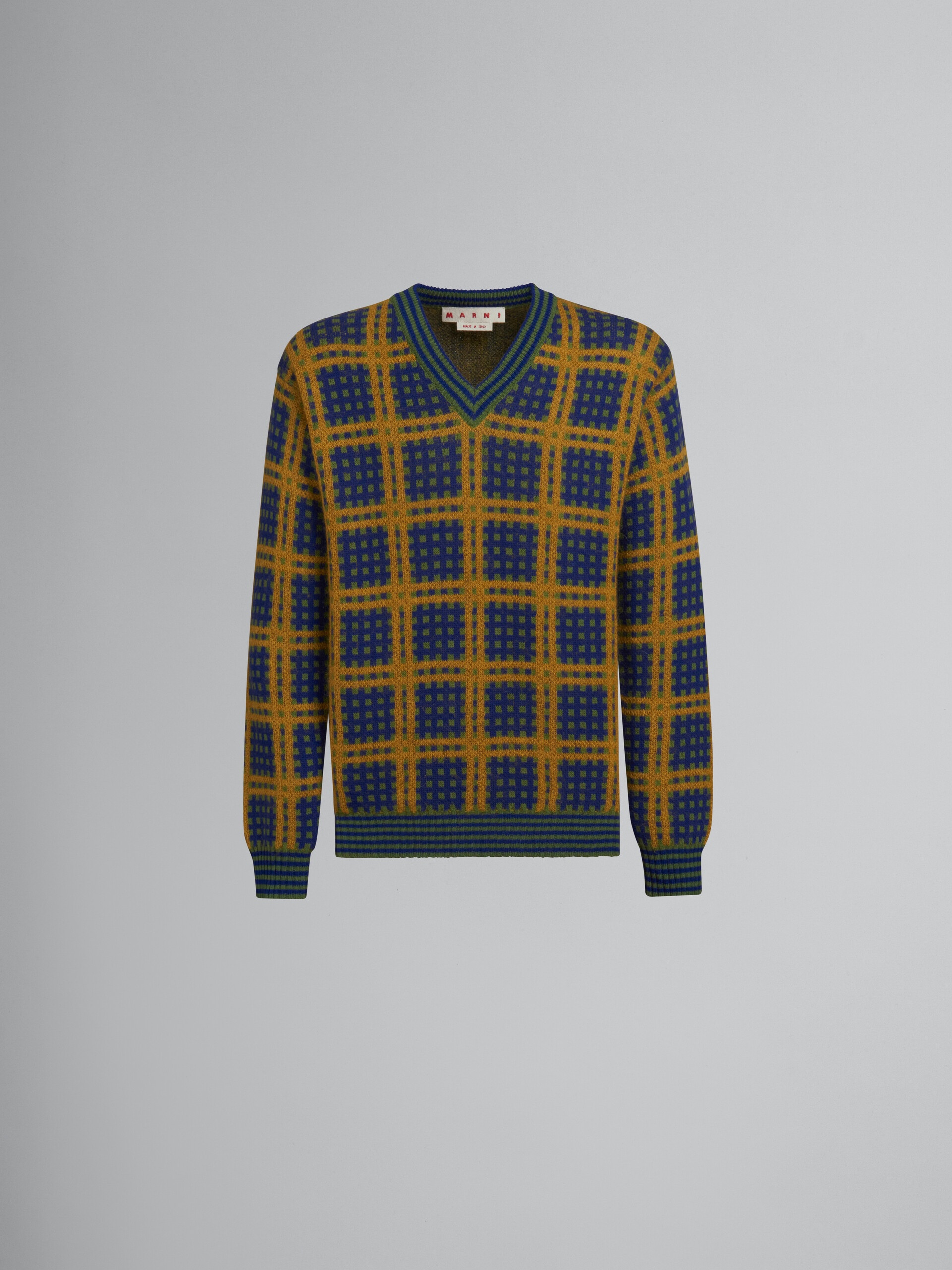 Marni GREEN V-NECK JUMPER WITH '50S CHECK | REVERSIBLE