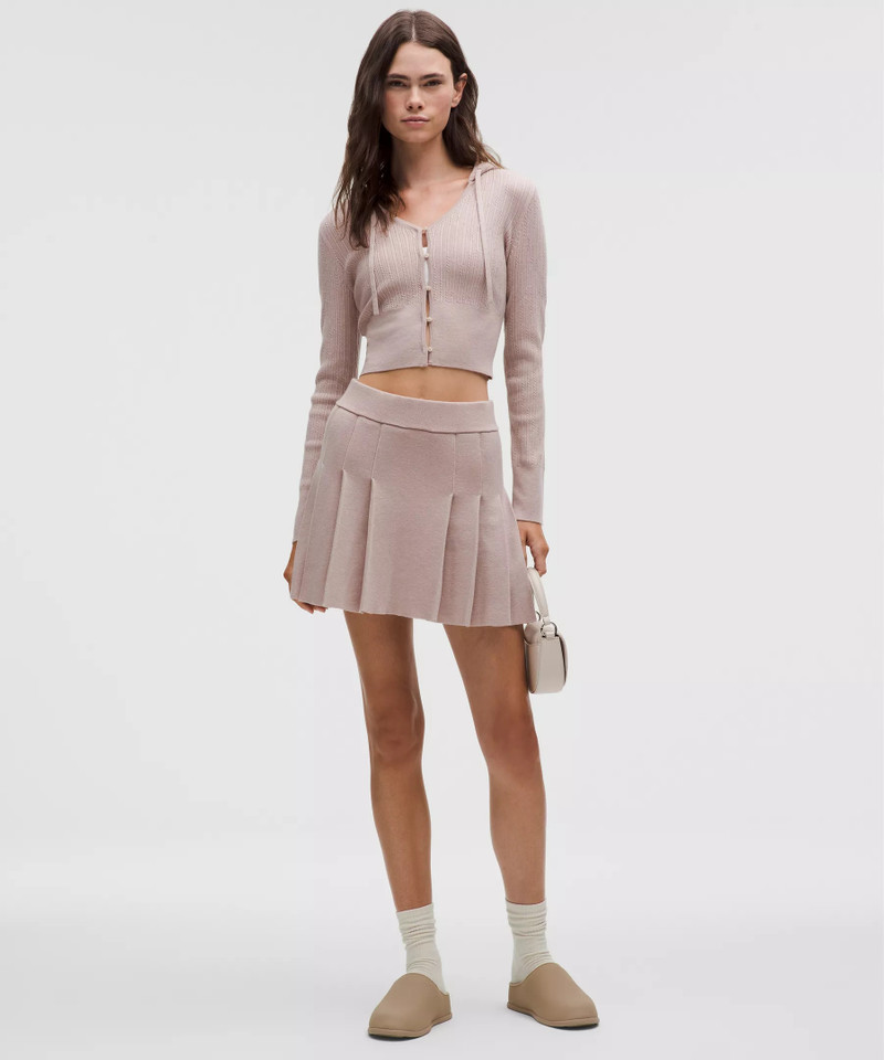Ribbed Merino Wool Mid-Rise Pleated Skirt 1
