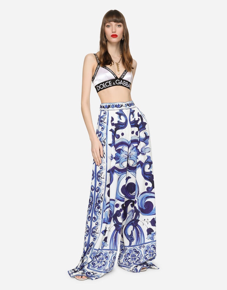 Flared majolica-print charmeuse pants - 1