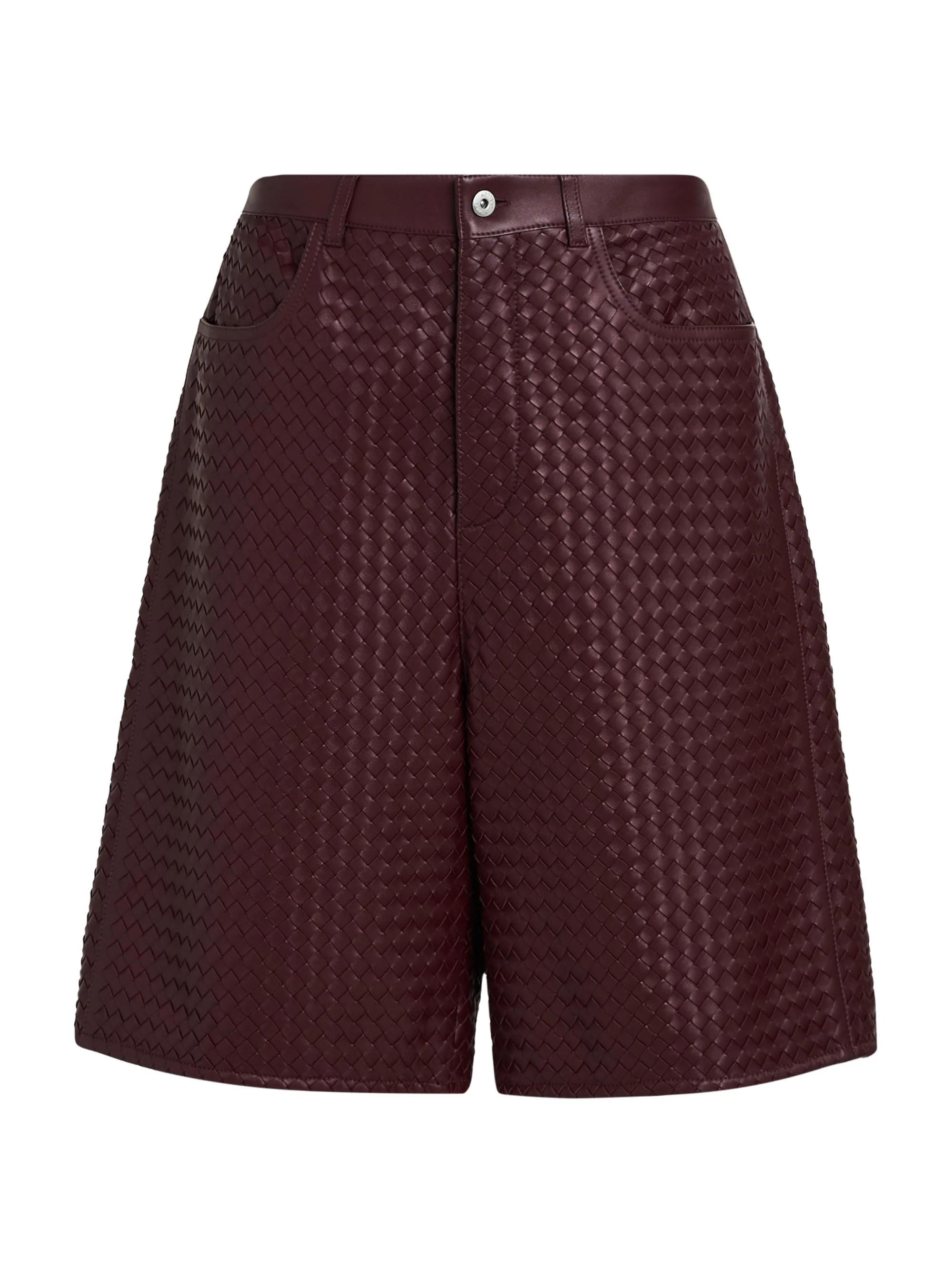 Men's Intrecciato Leather Shorts - Barolo - 1
