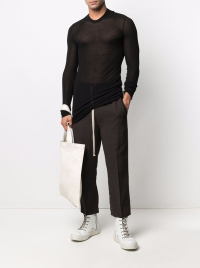 Rick Owens semi-sheer ribbed hoodie outlook