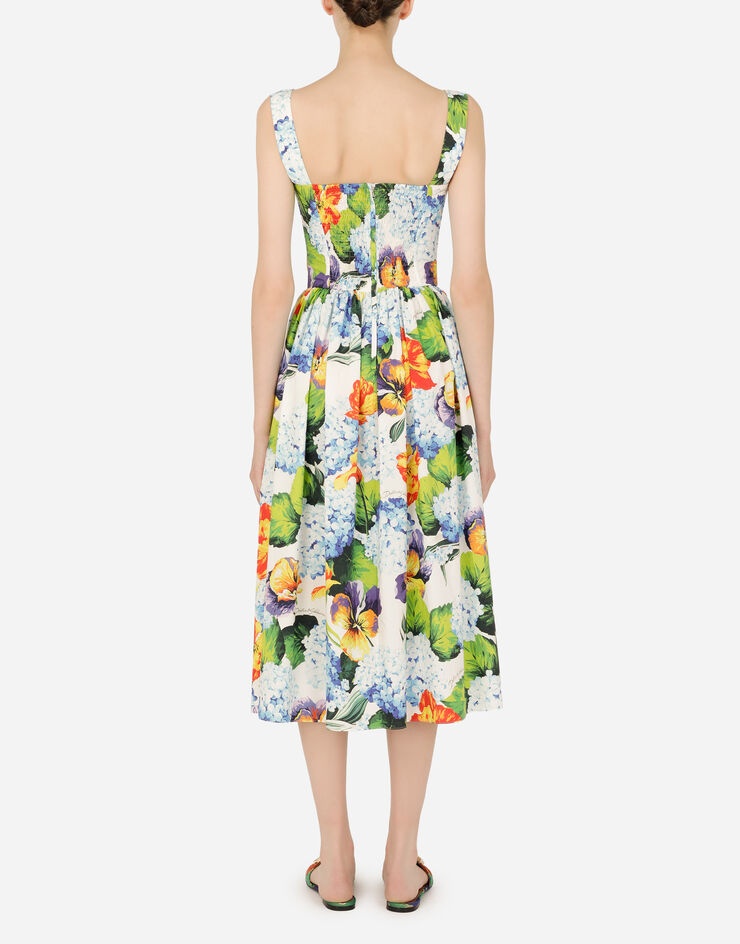 Hydrangea-print calf-length poplin dress - 2