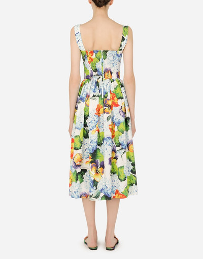 Dolce & Gabbana Hydrangea-print calf-length poplin dress outlook