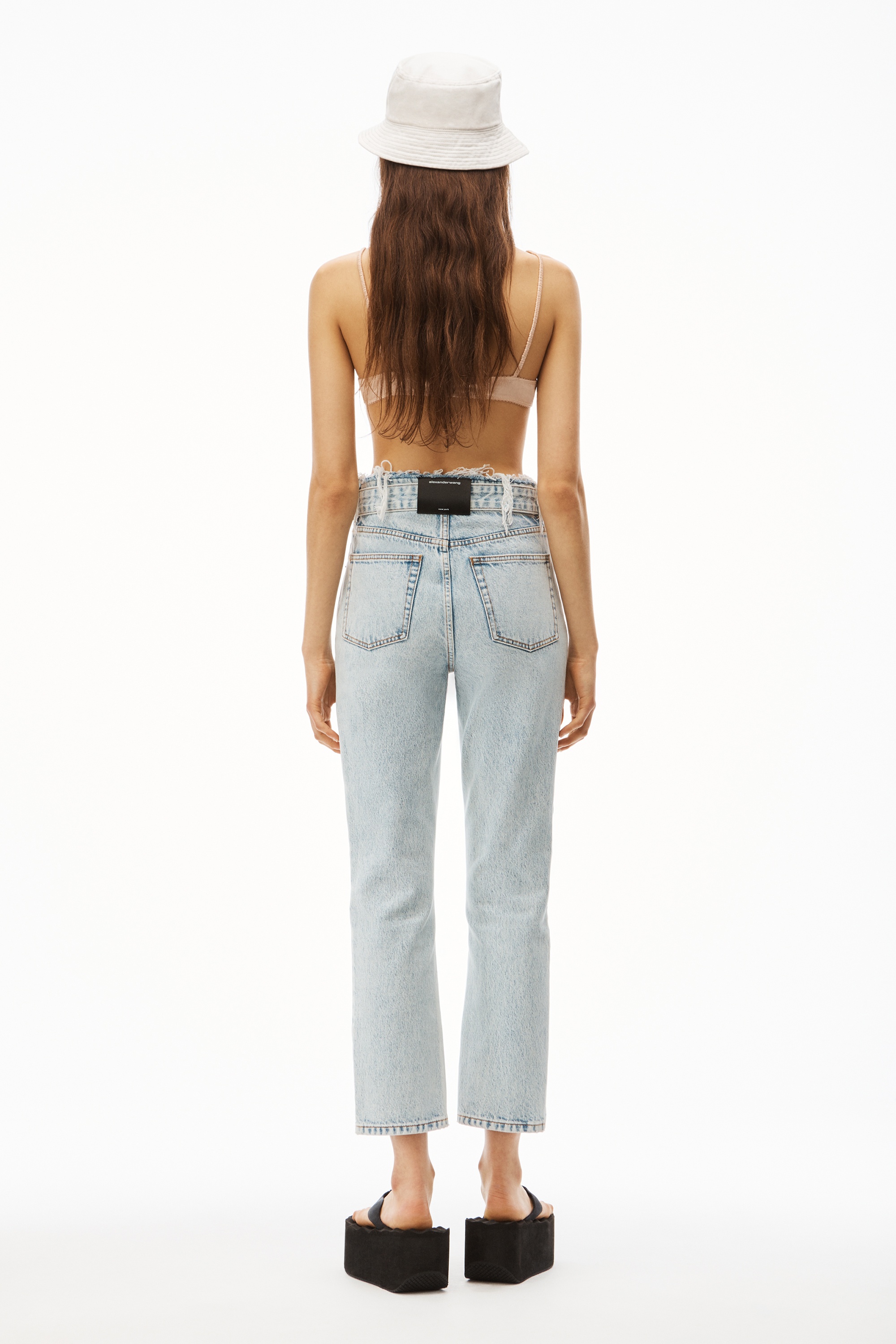 BELTED FRAY SLIM STRAIGHT PANT IN DENIM - 4