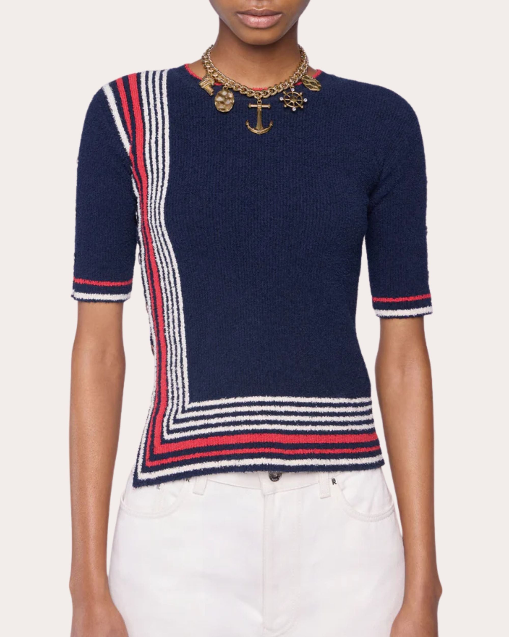 Stripe Terry Short-Sleeve Sweater - 2