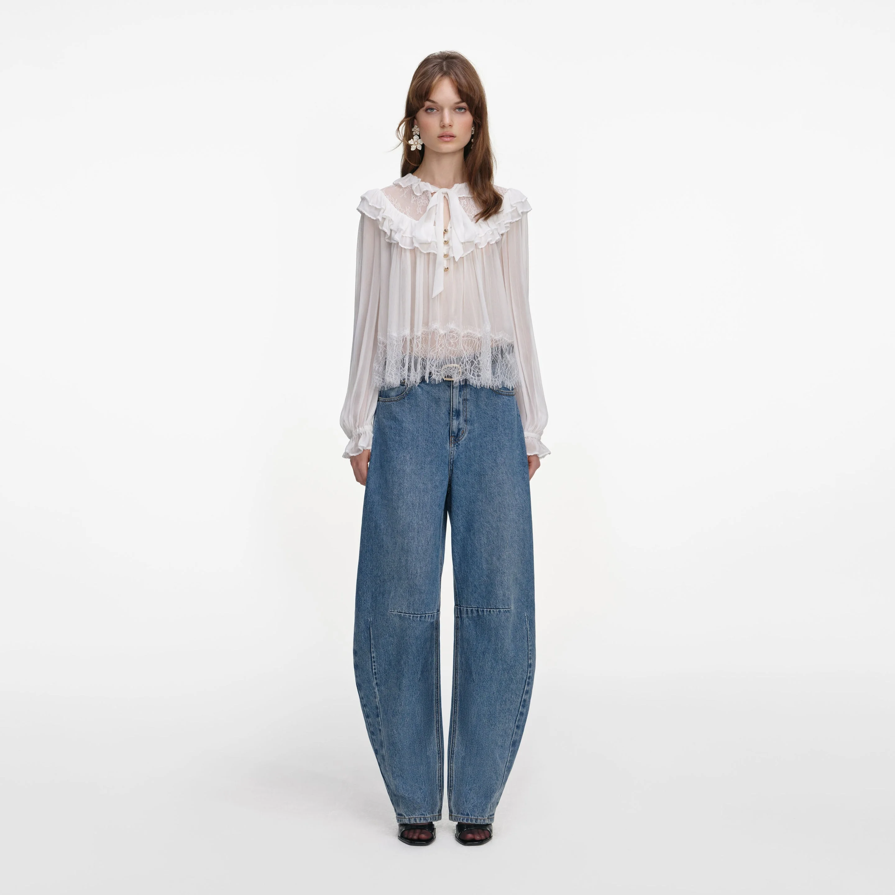 White Georgette Lace Blouse - 1