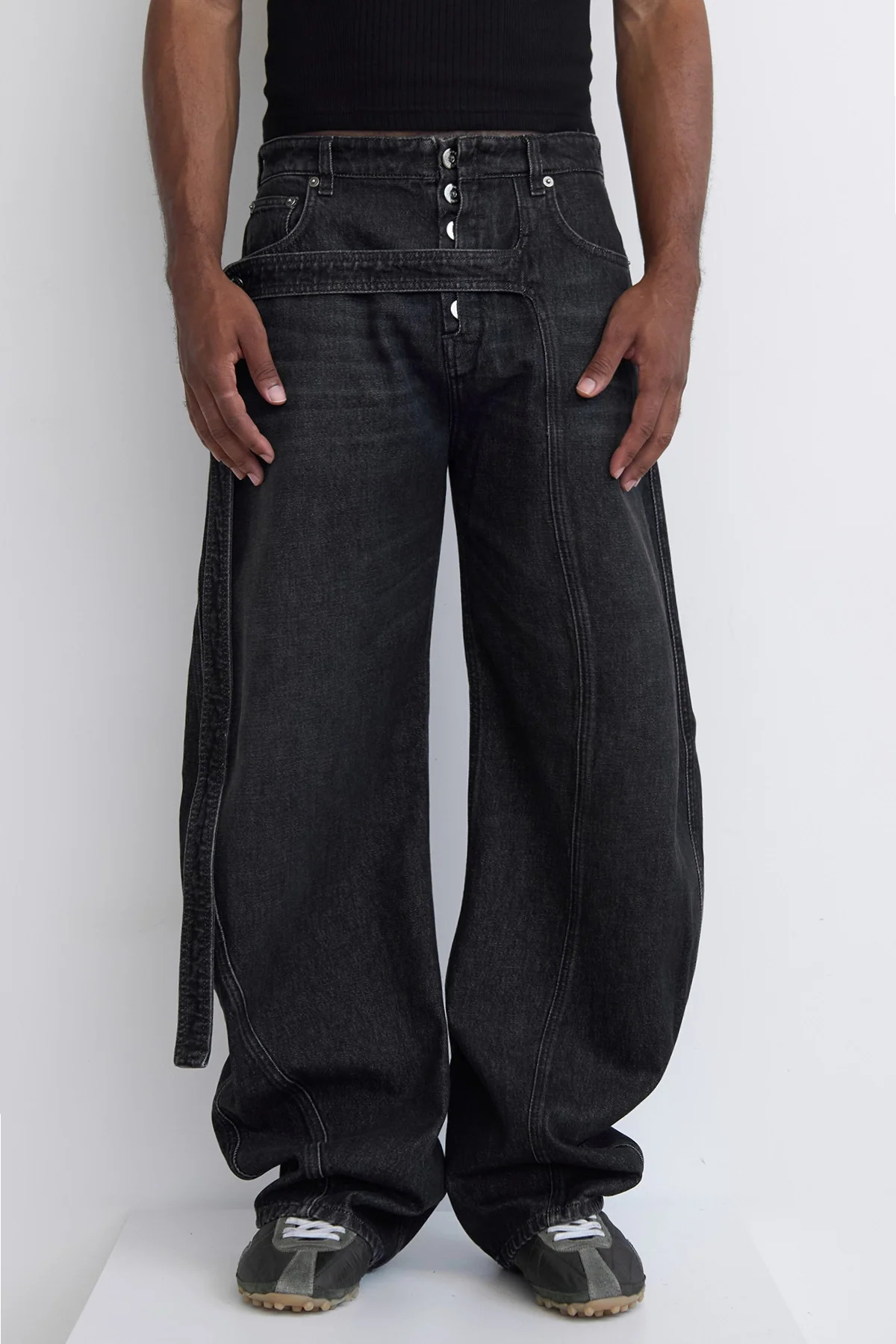 Jean Paul Gaultier Low Waist Strap Detail Jean Vintage Black - 4