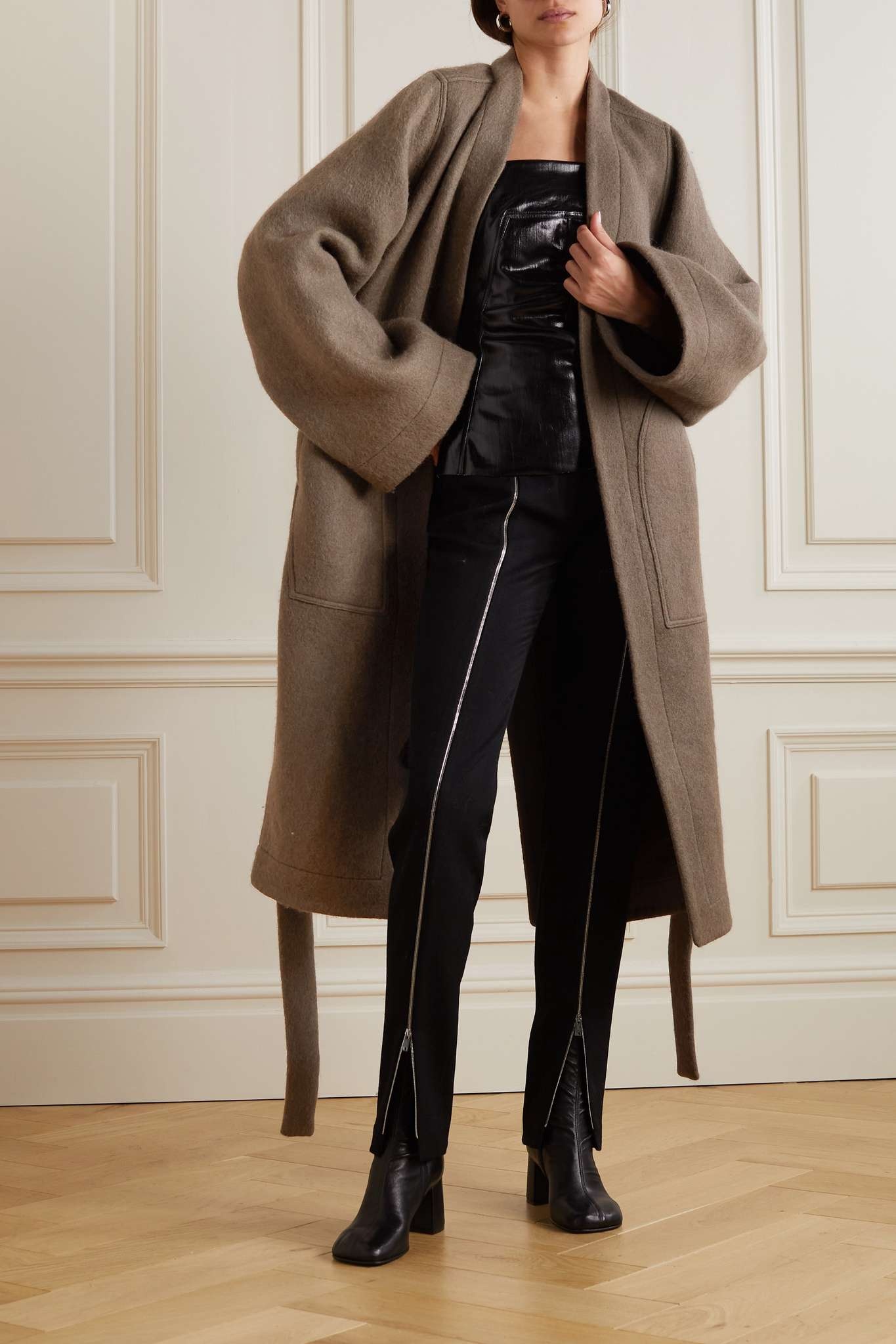 Dagger belted layered wool and alpaca-blend coat - 6