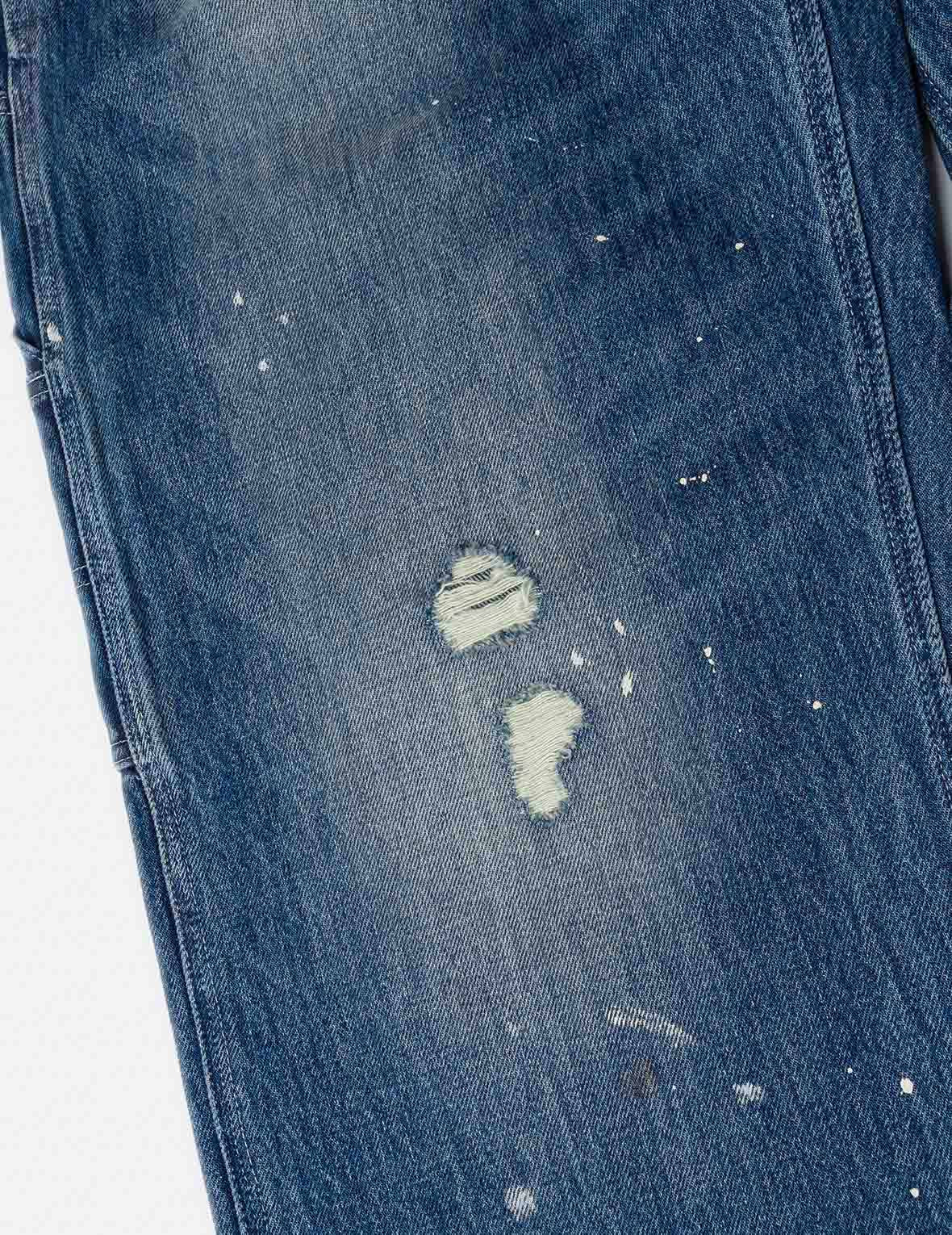 Washed and Distressed Daicock Print Relax Fit Jeans - 7