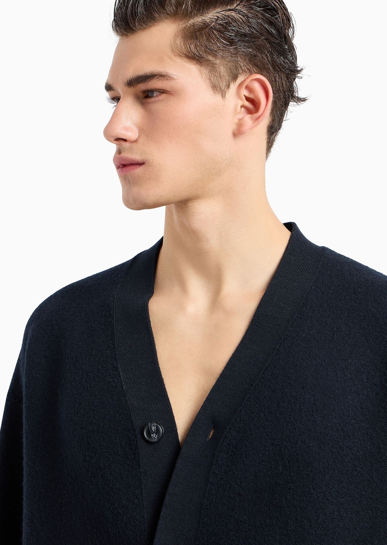 V-neck cardigan made of virgin wool with a jersey-fleece effect - 4