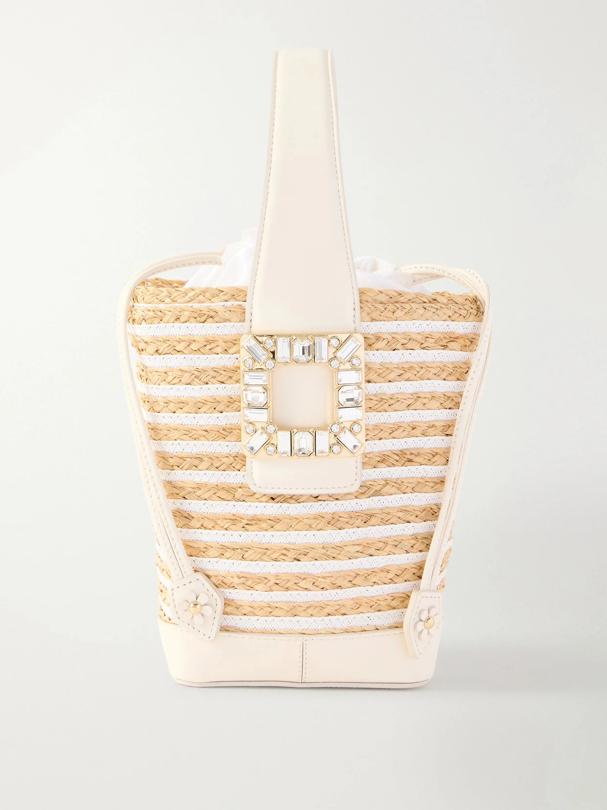 Viv' Skate Embellished Leather-trimmed Striped Woven Raffia Clutch - 1
