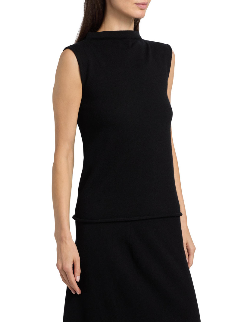 Women's Mock Turtleneck Cashmere Jersey Tank - Black 4