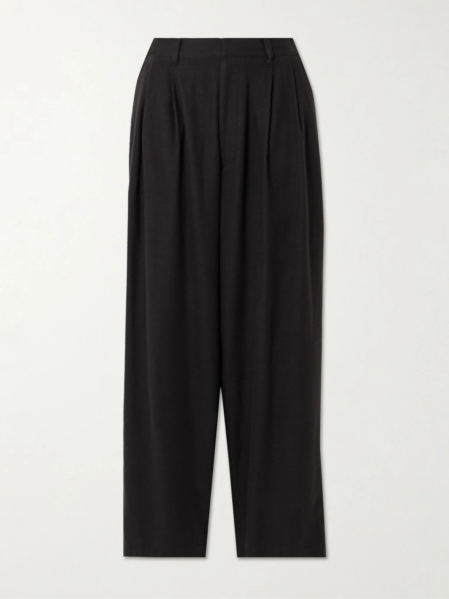 Pleated silk-blend flannel wide-leg pants Charcoal - 1