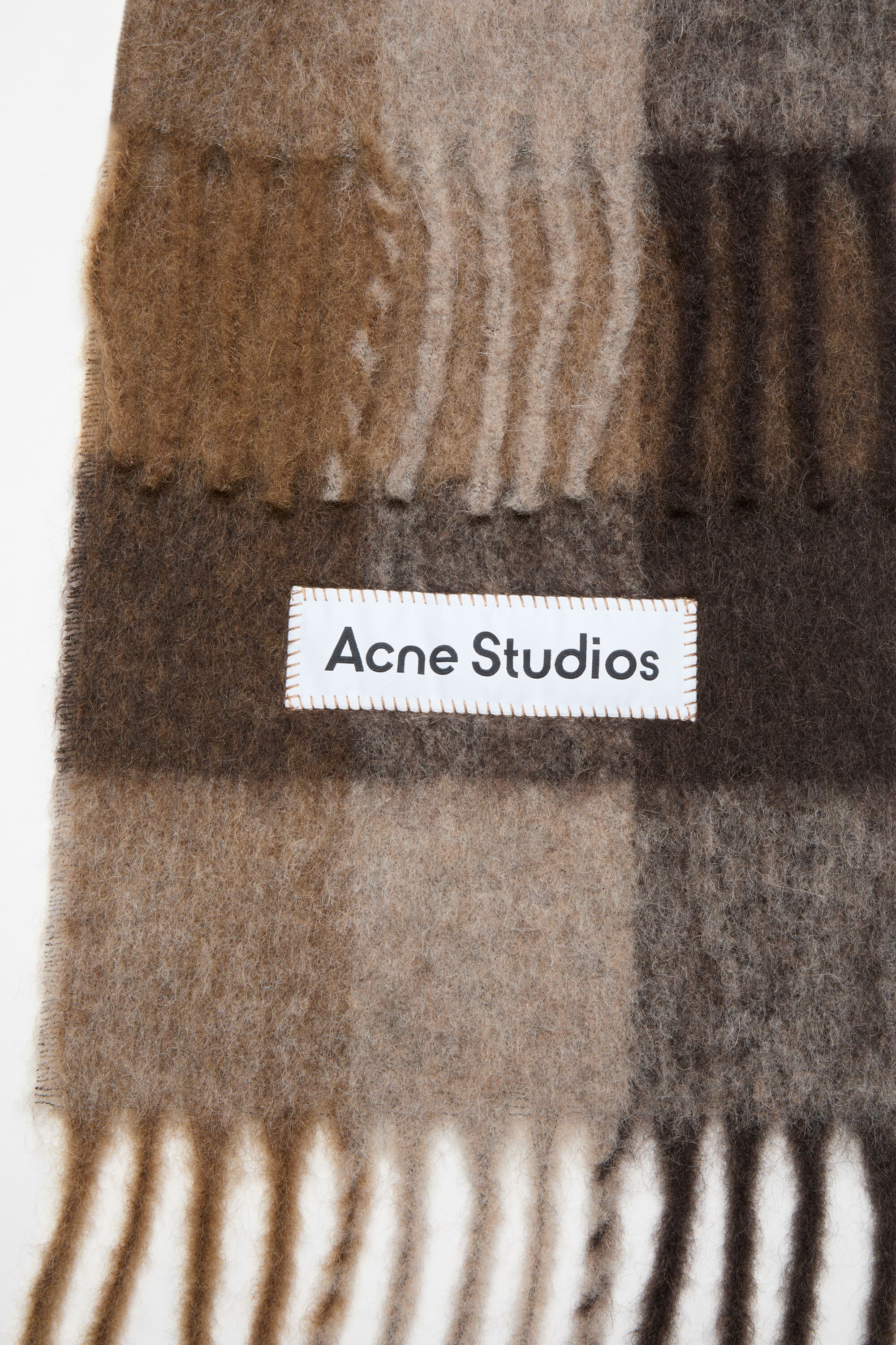 Check fringe scarf - Dark Brown/White/Brown - 2