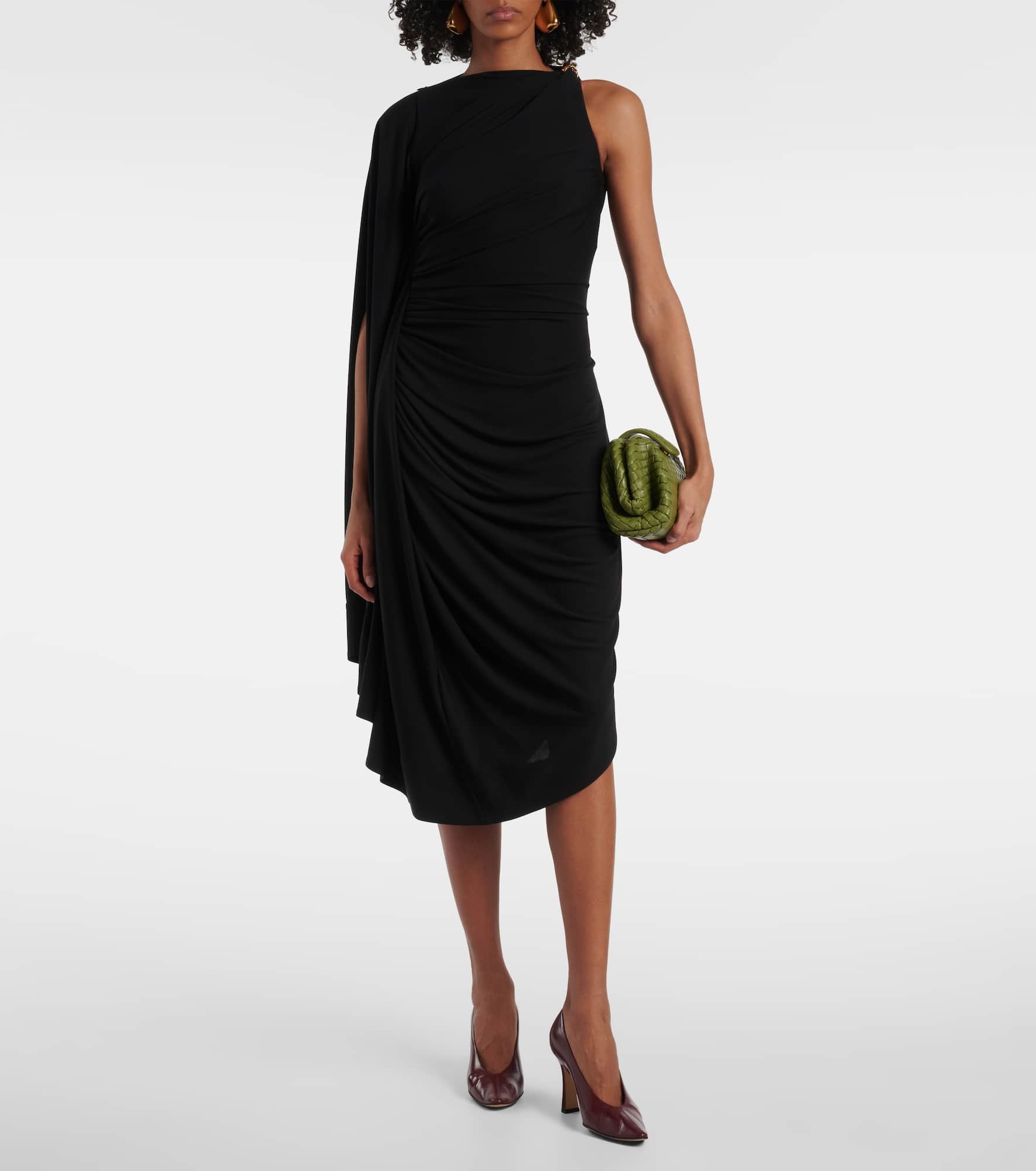 Embellished draped jersey midi dress - 2