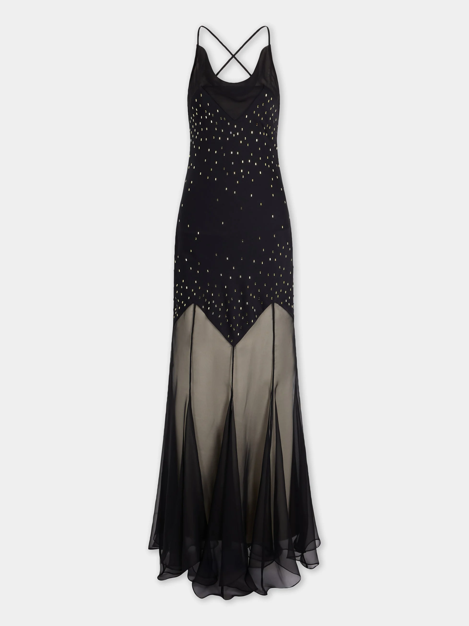 LONG BLACK DRESS WITH EMBELLISHMENTS - 1