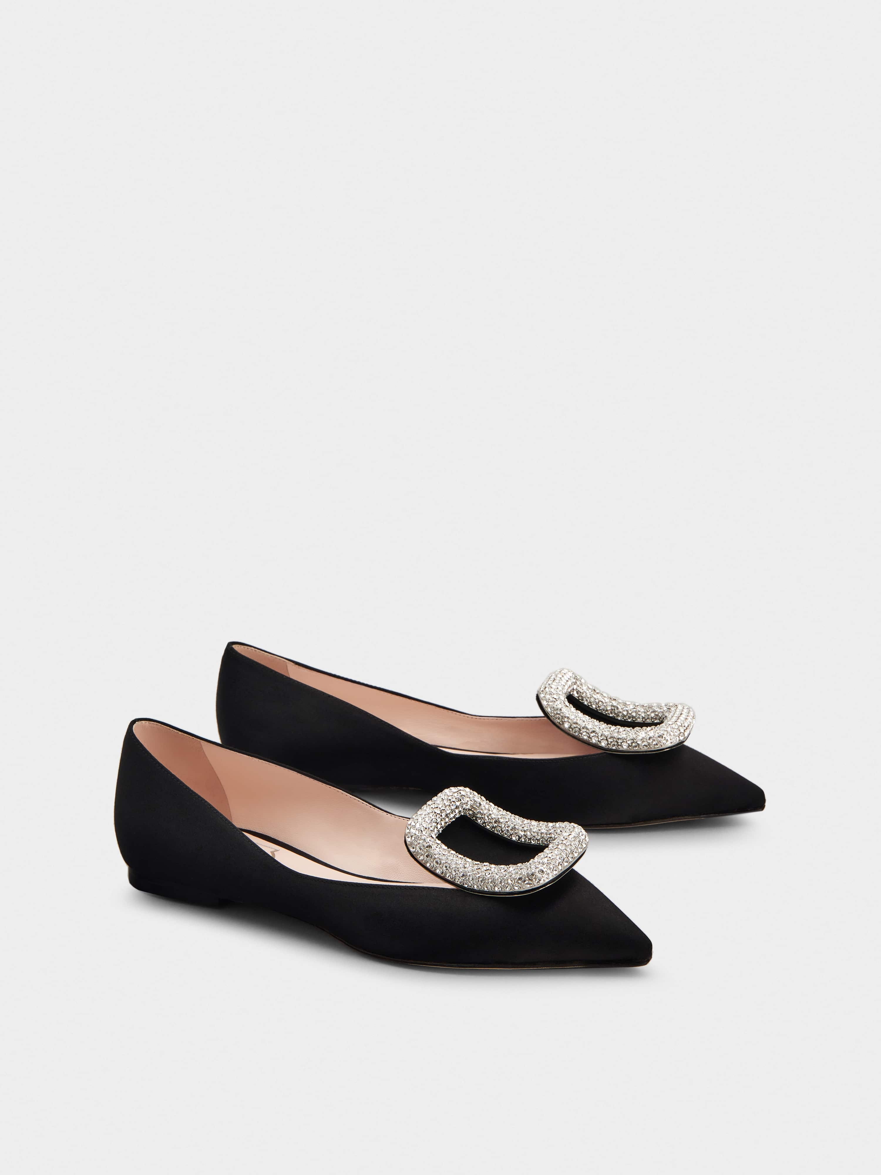 Viv' Choc Strass Buckle Ballerinas in Satin - 2