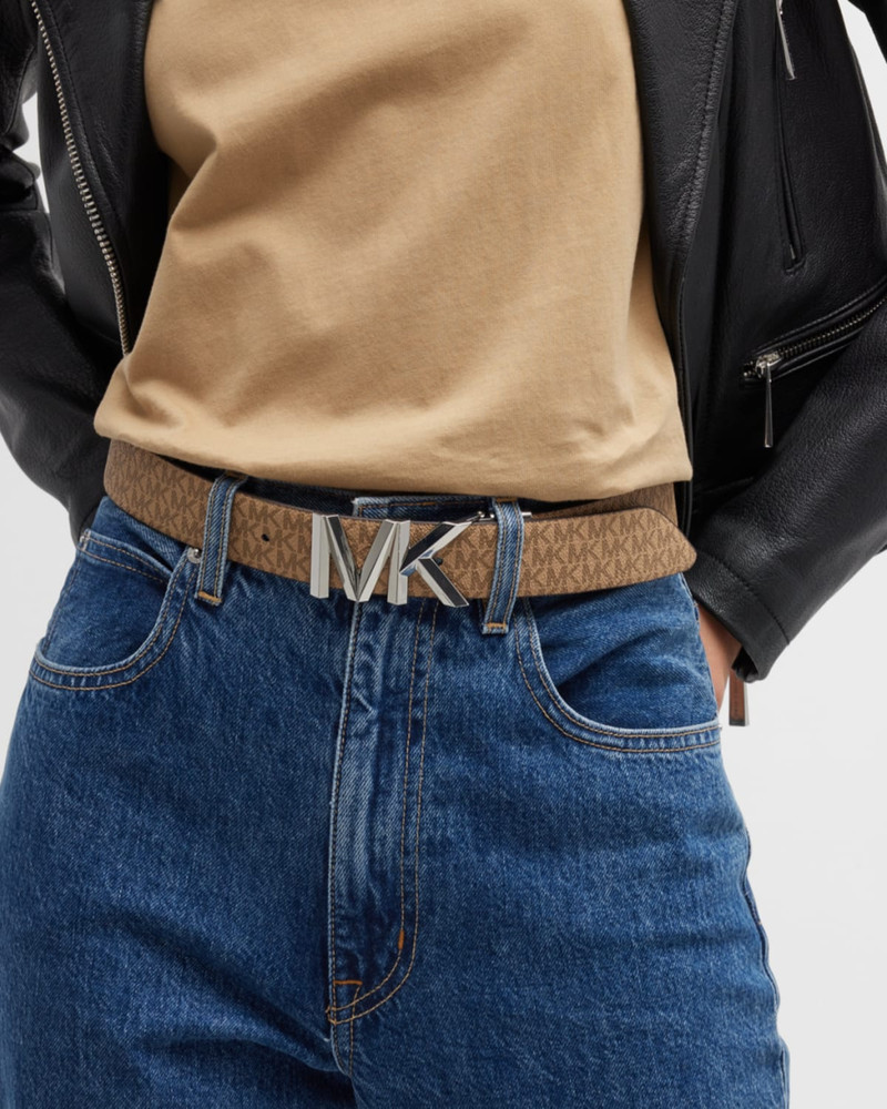MICHAEL KORS MK Logo Reversible Black Leather Belt outlook