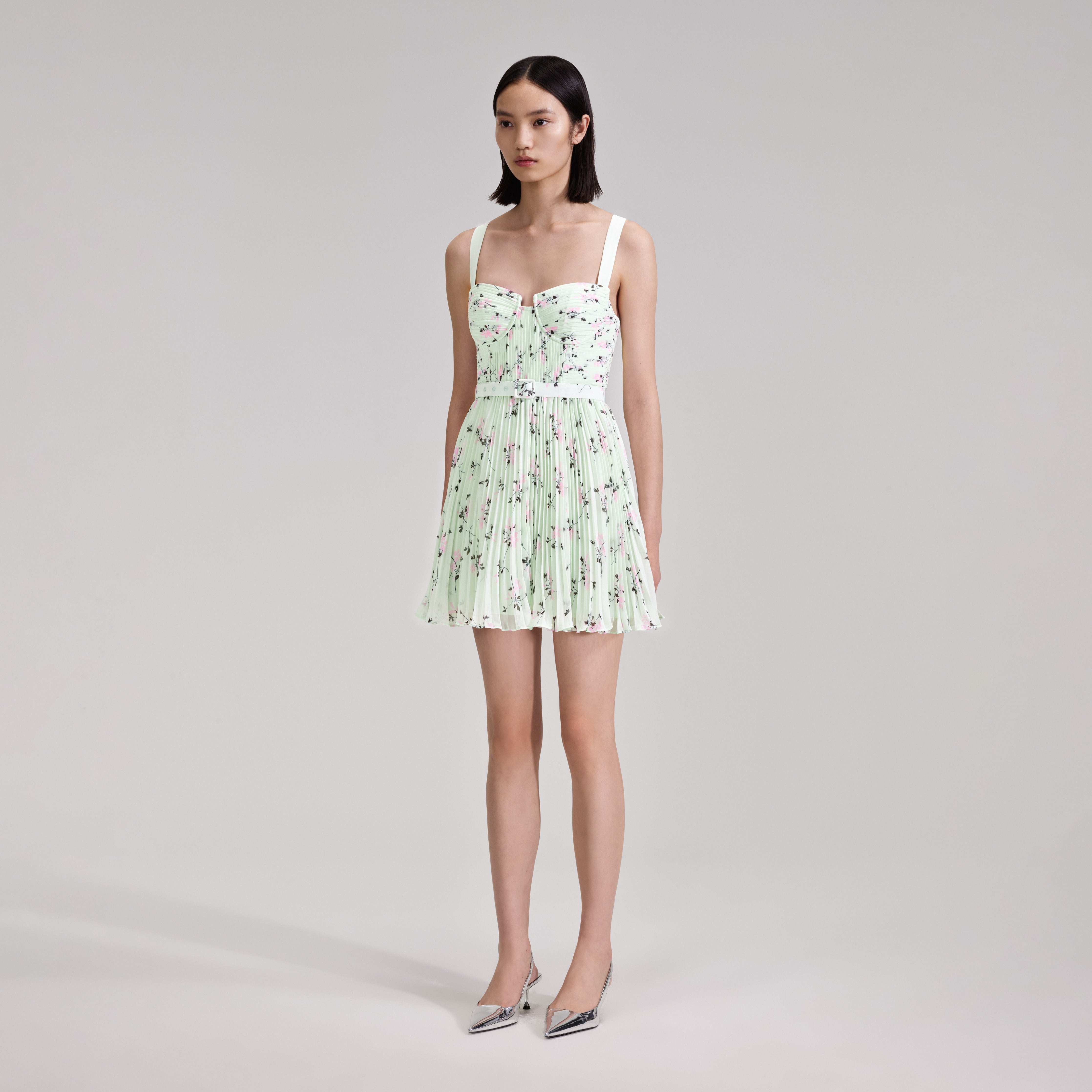 Green Floral Print Mini Dress - 2