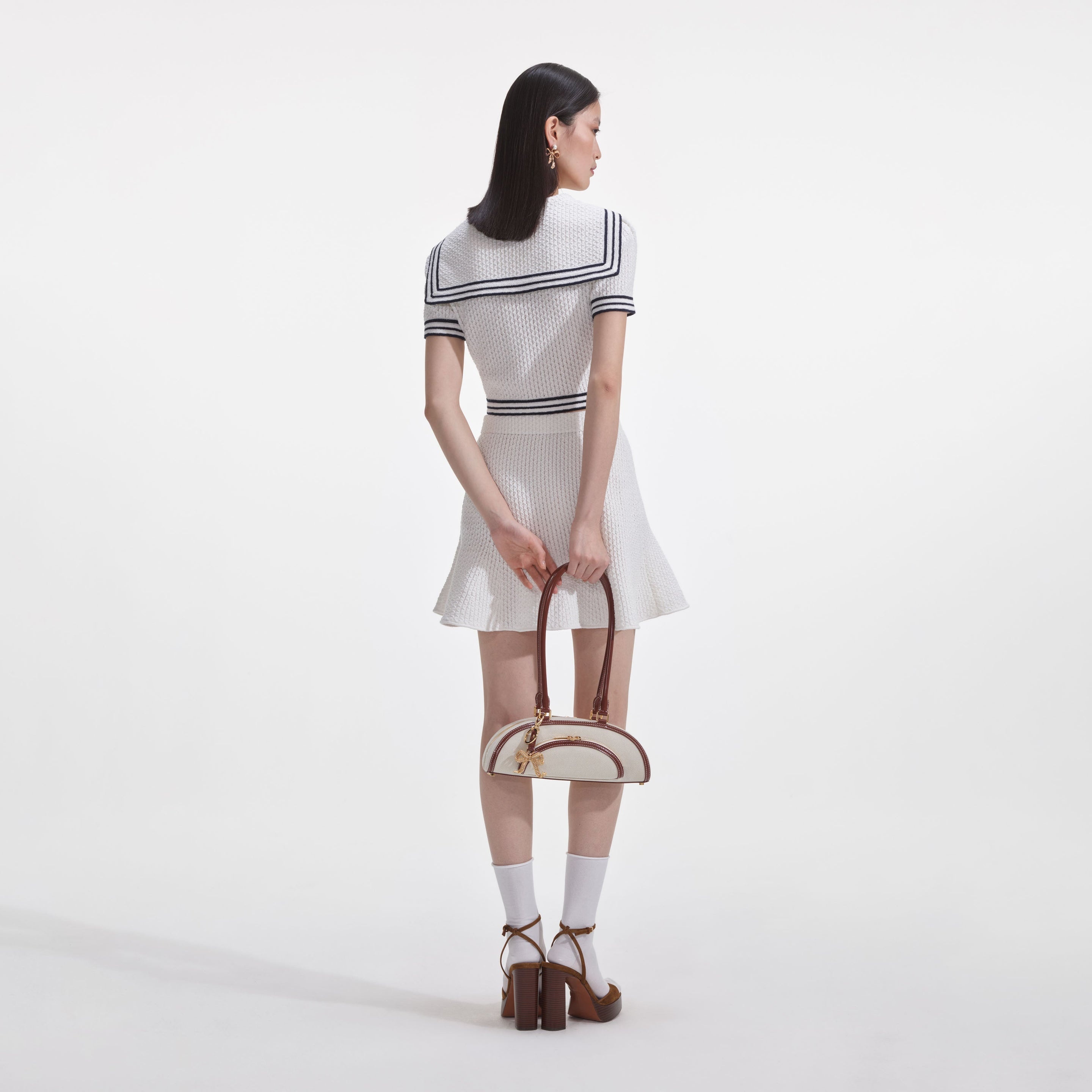 White Textured Knit Mini Skirt - 3